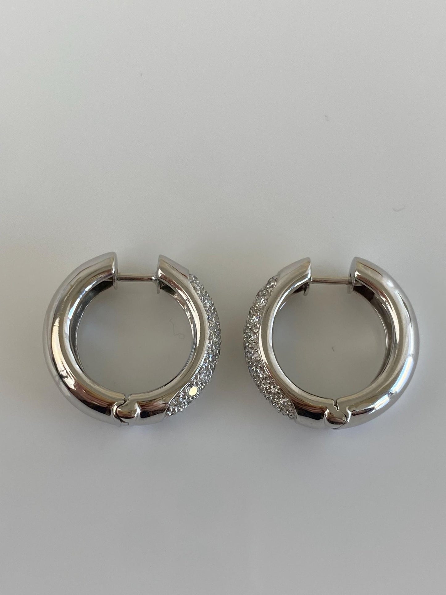Vintage Solid 18k White Gold Diamond Hoop Earrings