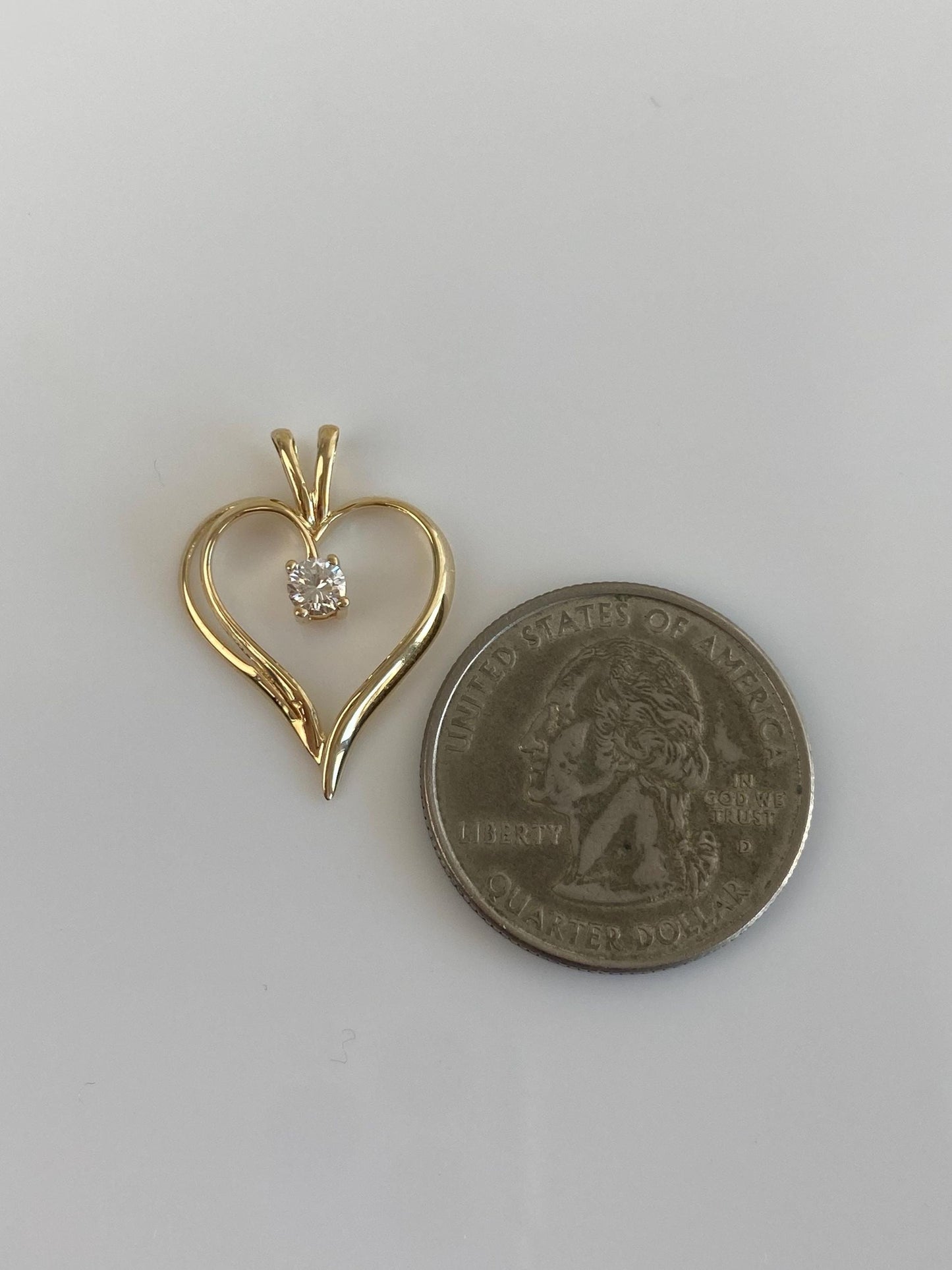 Vintage Solid 14k Yellow Gold Clear Cubic Zirconia Heart Charm