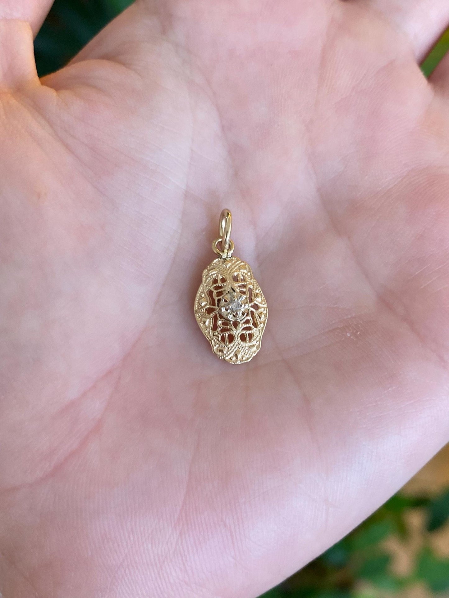 Vintage Solid 14k Yellow Gold Diamond Art Deco Stick Pin Charm