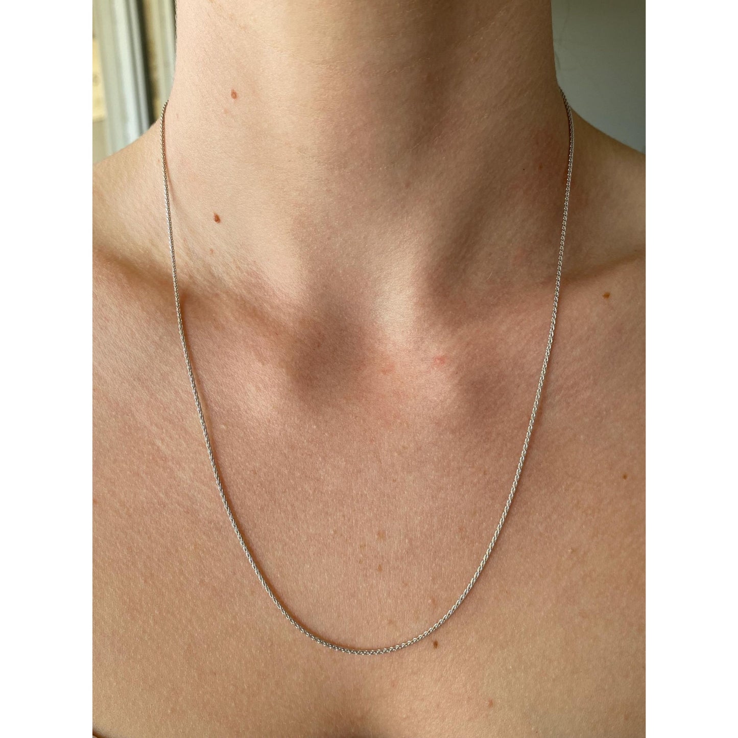 Solid 14k White Gold Wheat Chain Necklace - 20.25 inches