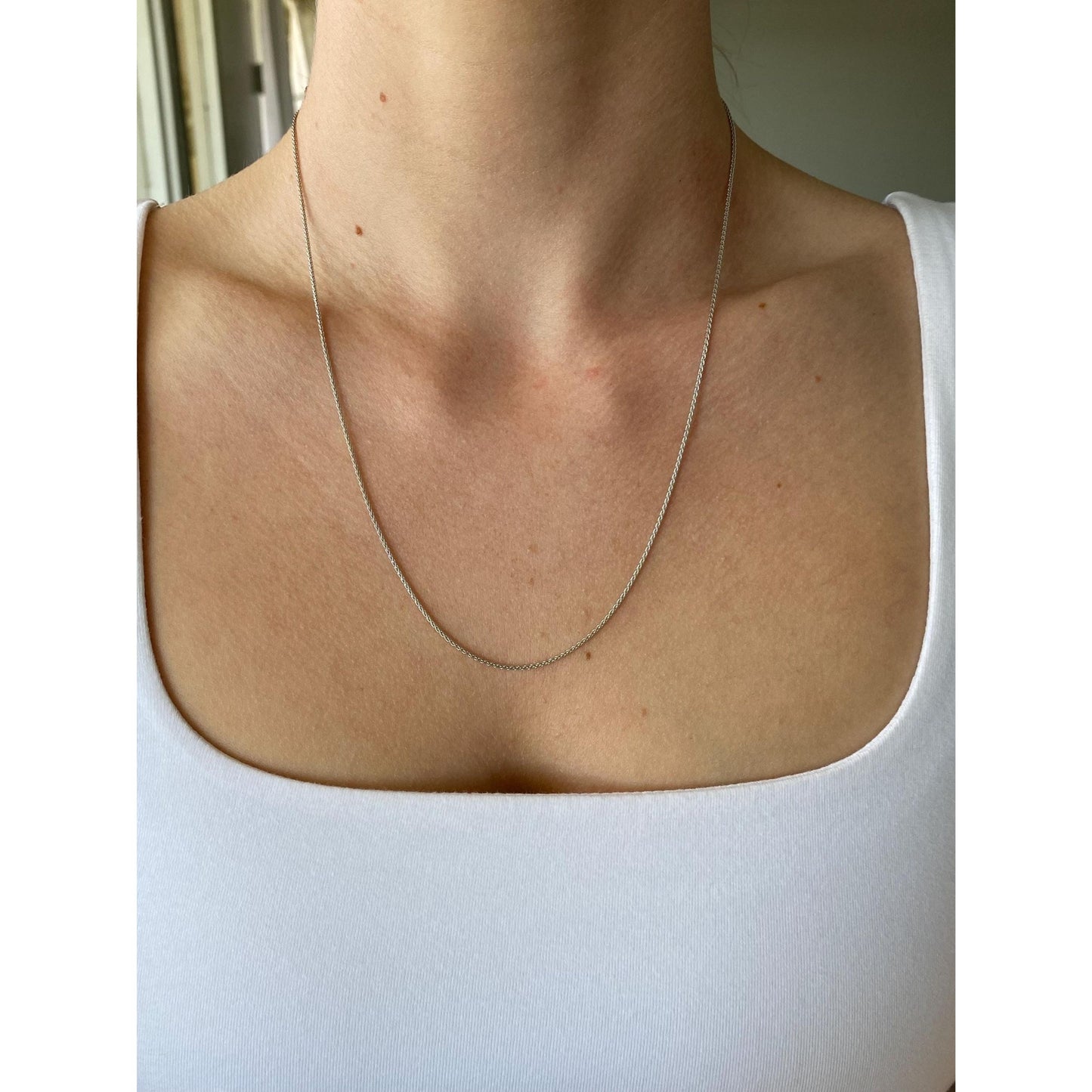 Solid 14k White Gold Wheat Chain Necklace - 20.25 inches