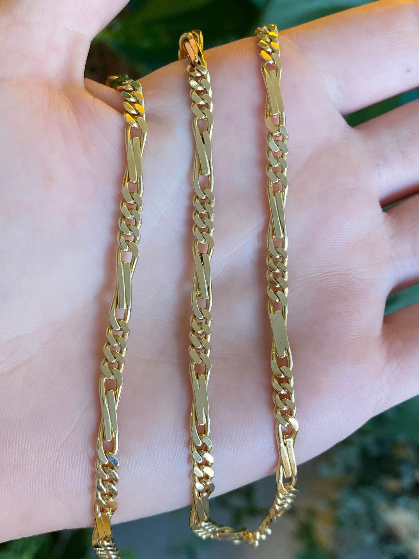 Vintage Solid 14k Yellow Gold Long Fancy Figaro Chain Necklace - 20.5 inches