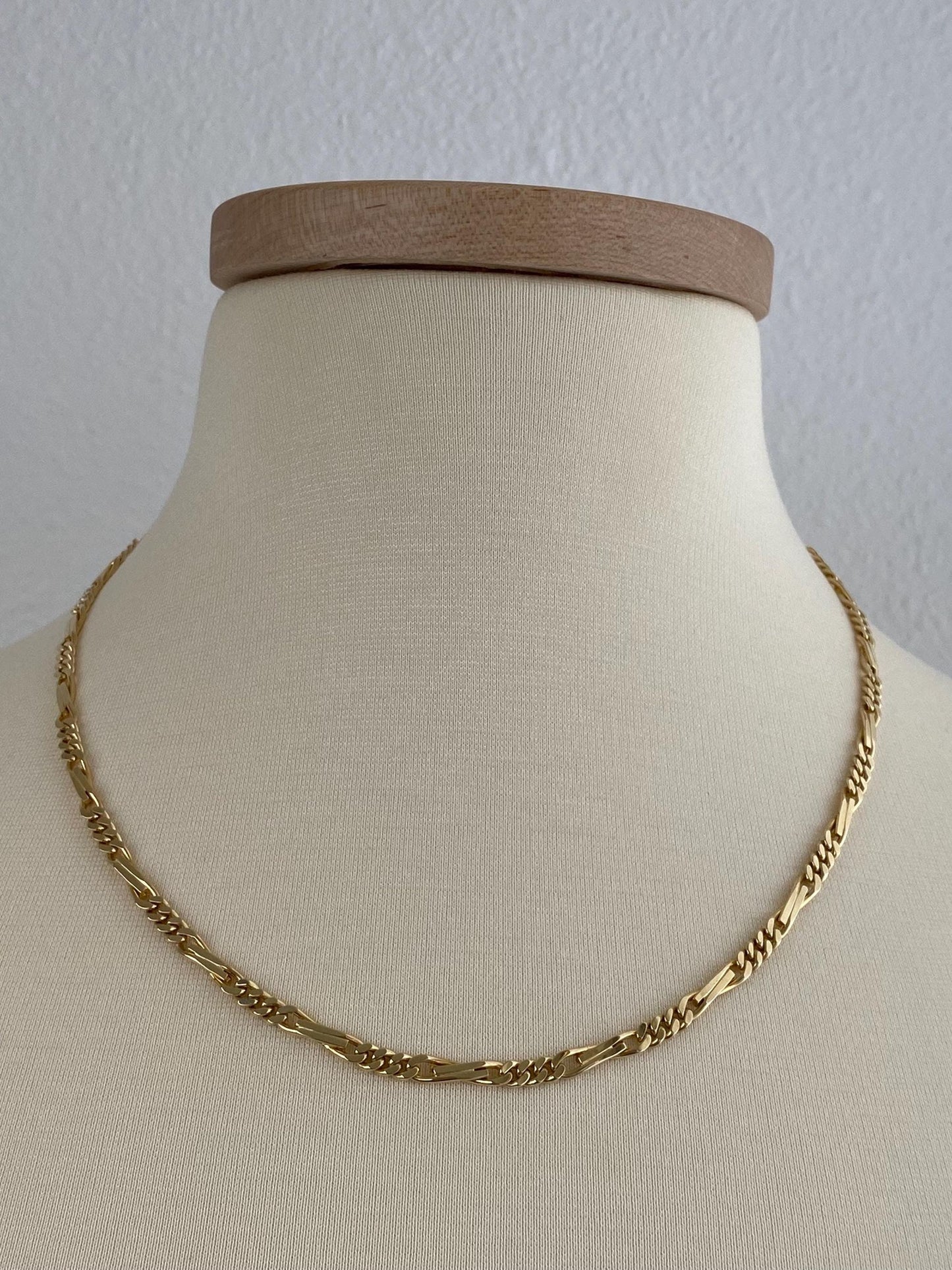 Vintage Solid 14k Yellow Gold Long Fancy Figaro Chain Necklace - 20.5 inches