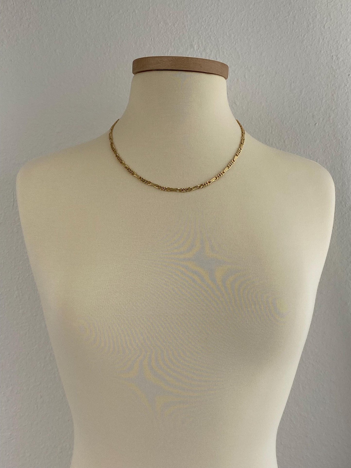 Vintage Solid 14k Yellow Gold Long Fancy Figaro Chain Necklace - 20.5 inches