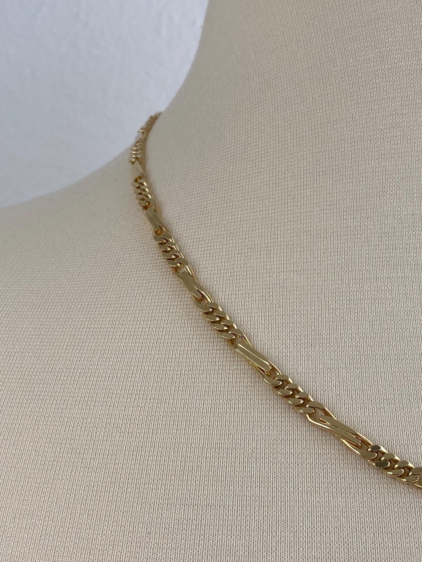 Vintage Solid 14k Yellow Gold Long Fancy Figaro Chain Necklace - 20.5 inches