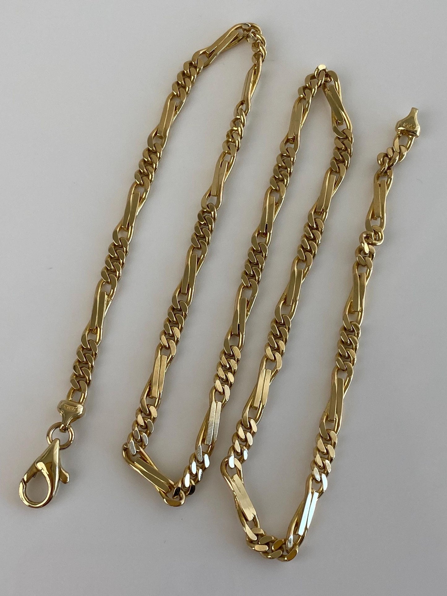 Vintage Solid 14k Yellow Gold Long Fancy Figaro Chain Necklace - 20.5 inches