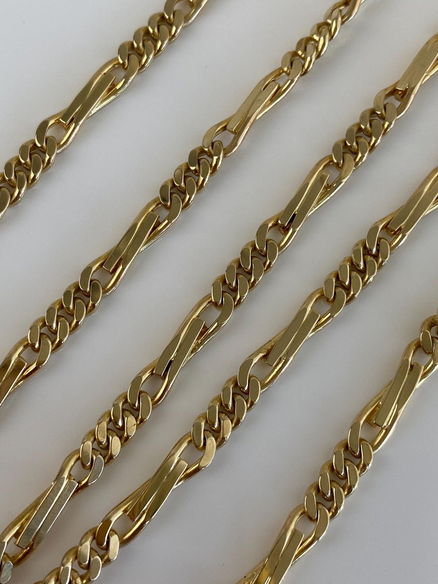 Vintage Solid 14k Yellow Gold Long Fancy Figaro Chain Necklace - 20.5 inches