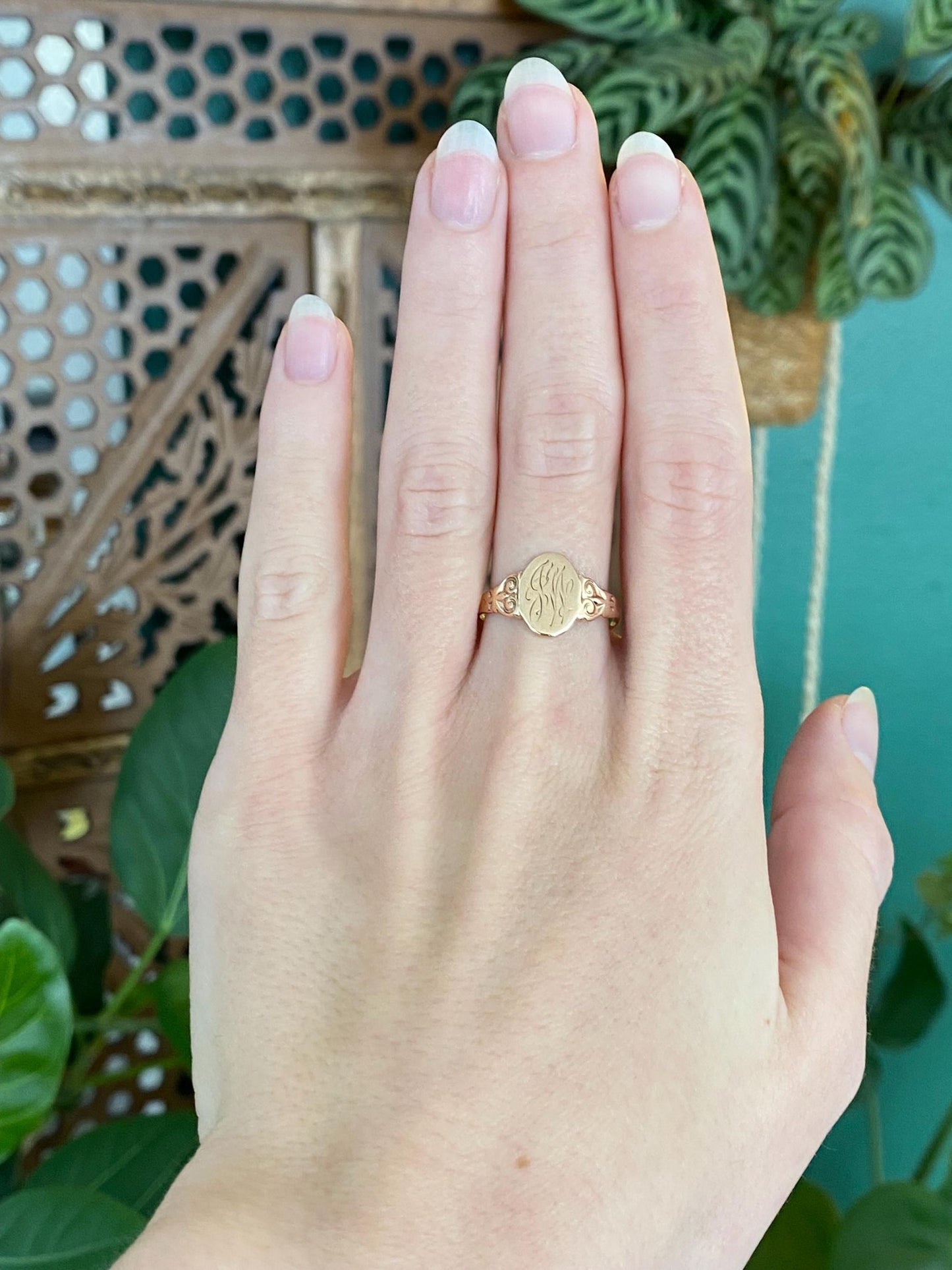 Vintage Solid 10k Yellow Gold Monogram Signet Ring - Size 8.5