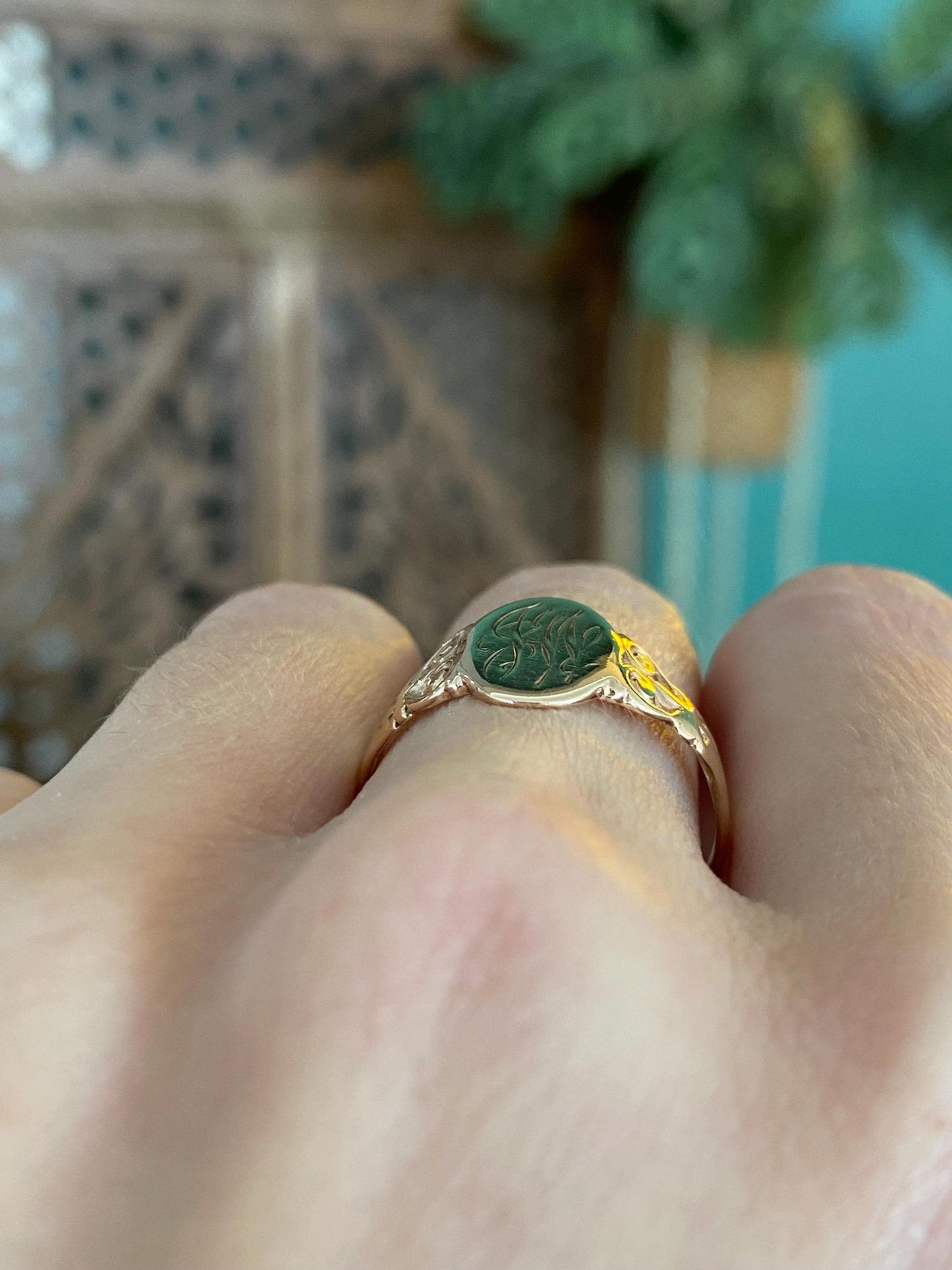 Vintage Solid 10k Yellow Gold Monogram Signet Ring - Size 8.5