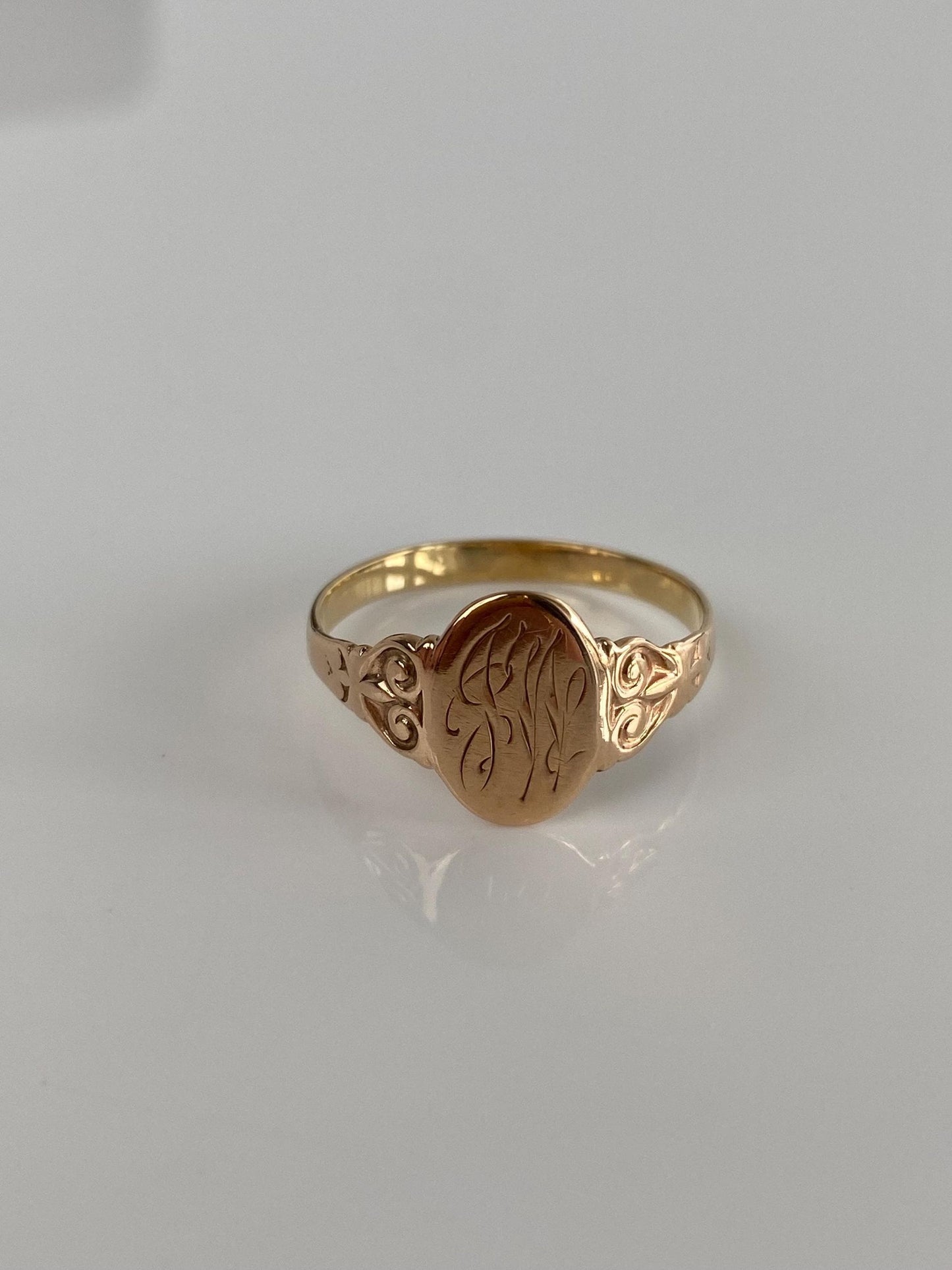 Vintage Solid 10k Yellow Gold Monogram Signet Ring - Size 8.5