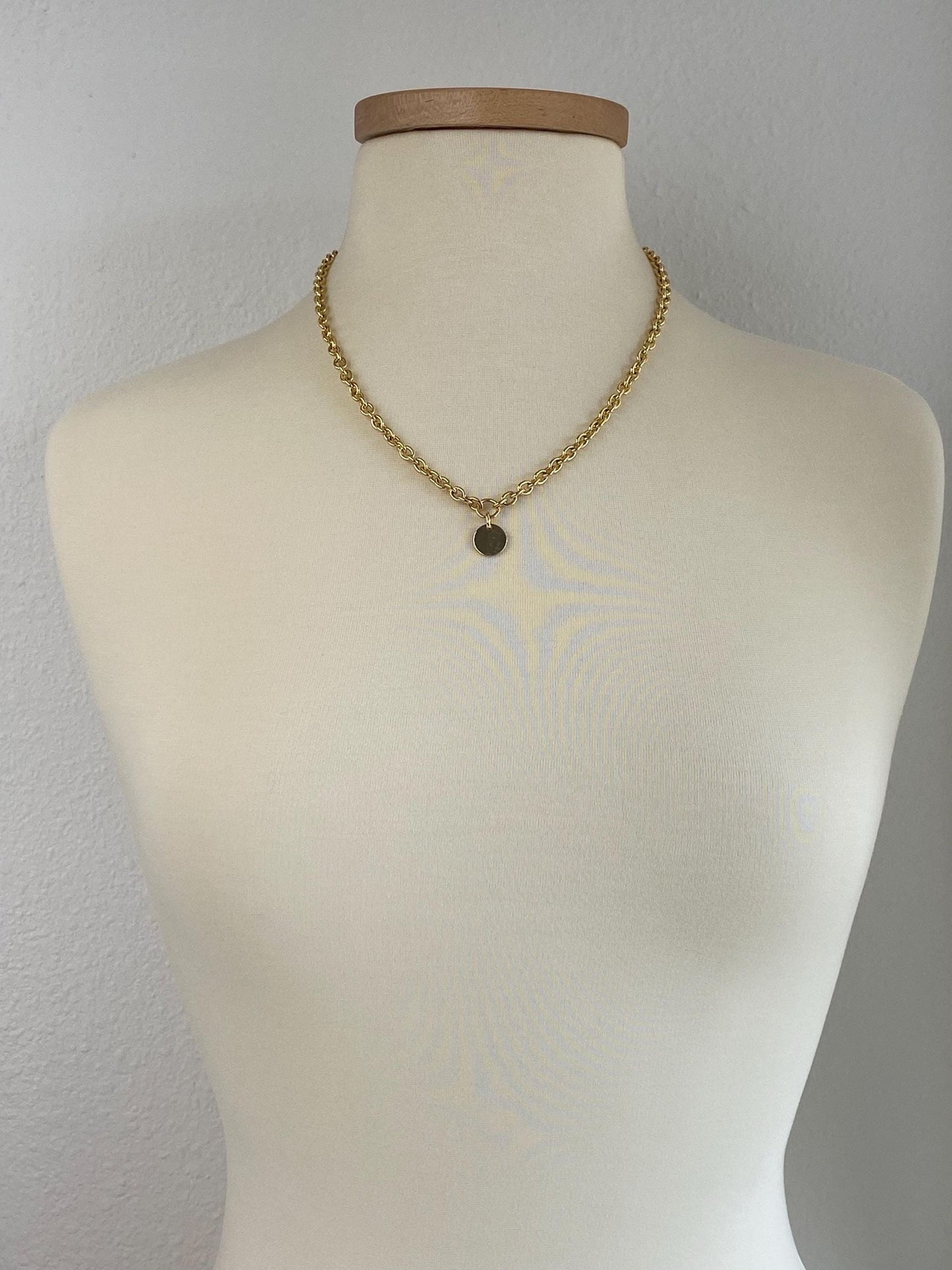 GUCCI 18k Yellow Gold Chunky Cable Chain w/ Disc Charm Necklace - 20.75 inches