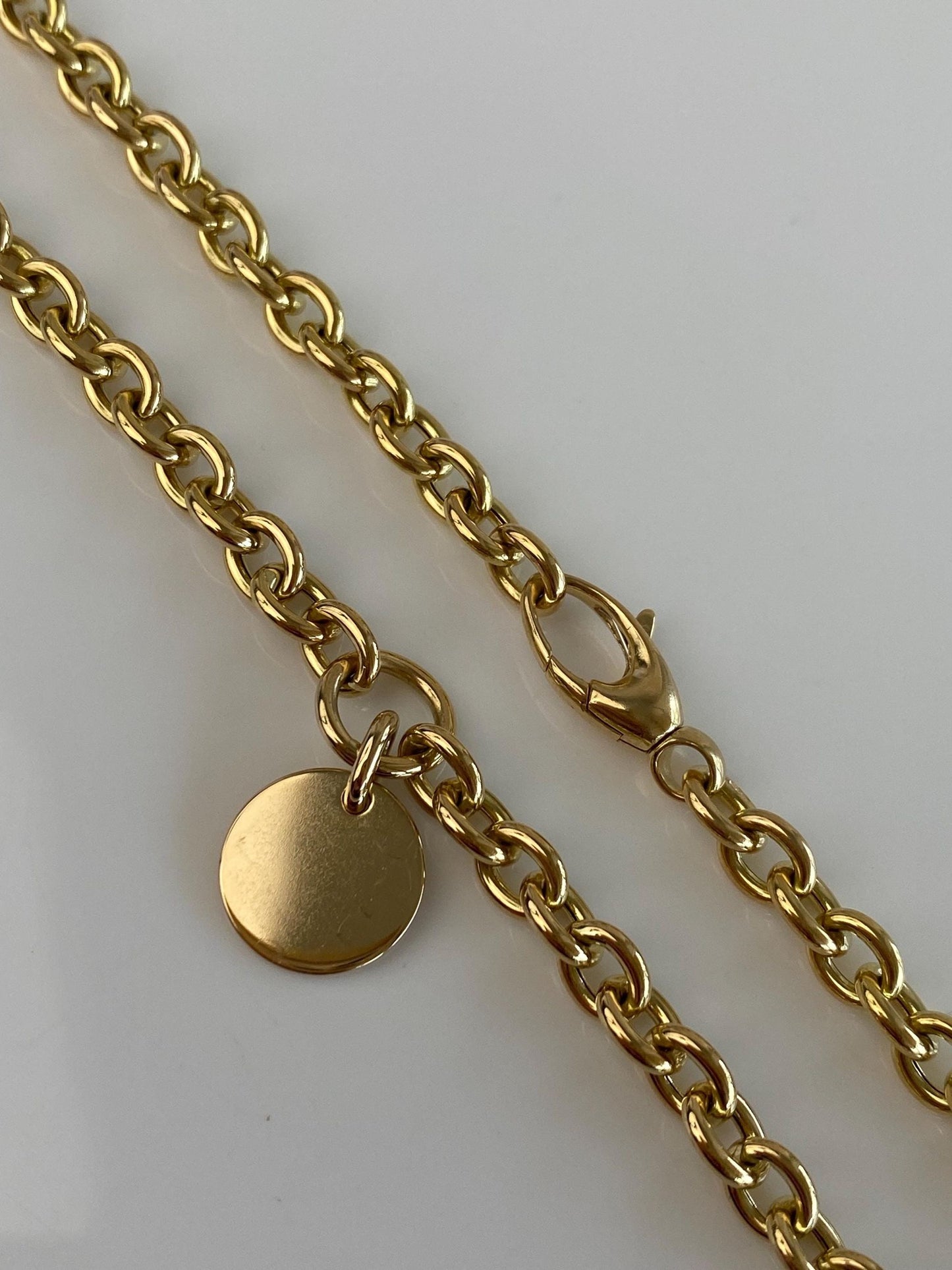 GUCCI 18k Yellow Gold Chunky Cable Chain w/ Disc Charm Necklace - 20.75 inches
