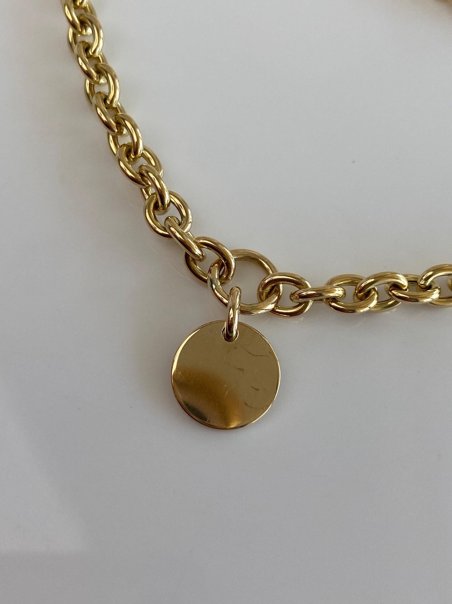 GUCCI 18k Yellow Gold Chunky Cable Chain w/ Disc Charm Necklace - 20.75 inches