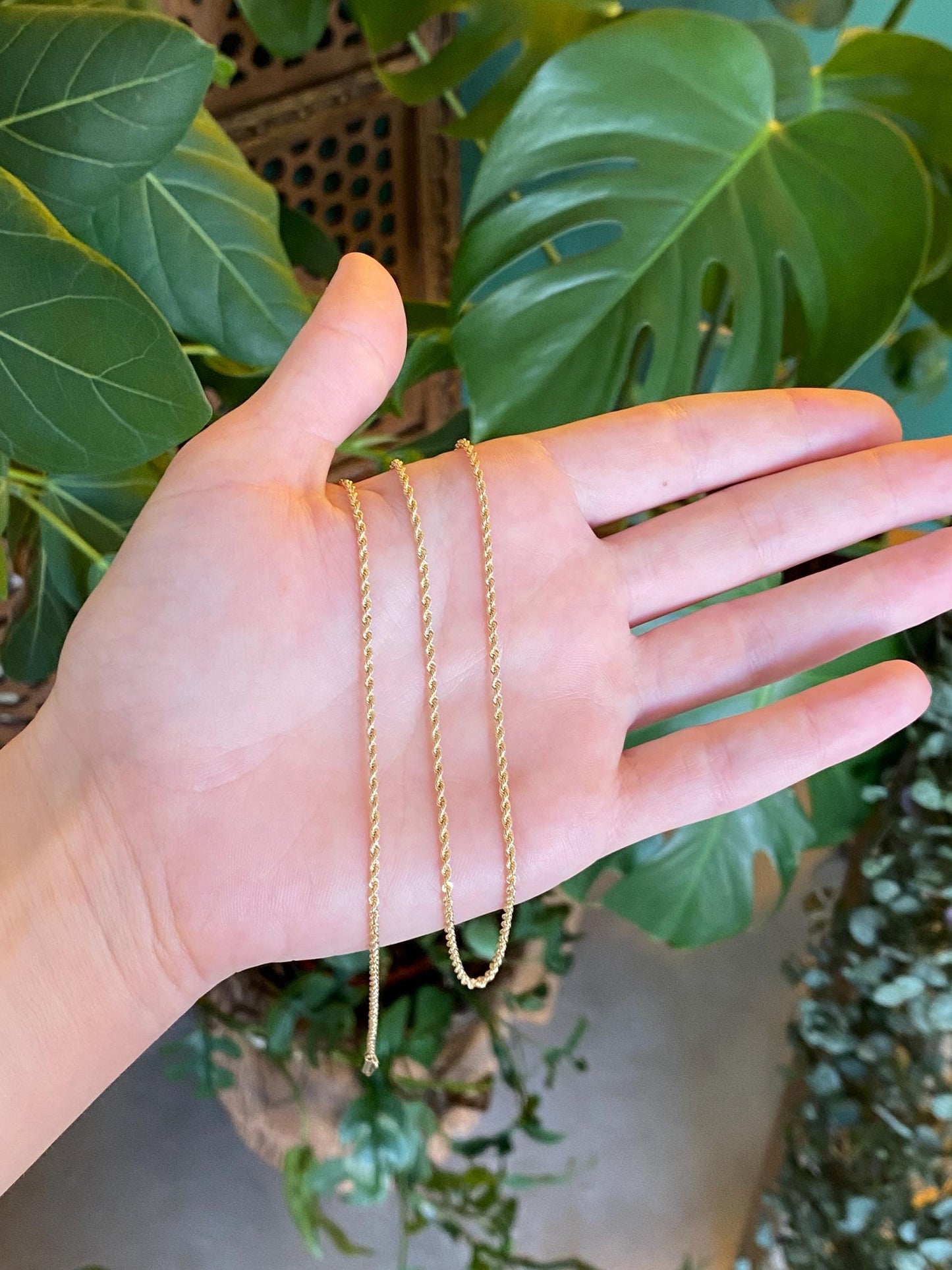 Vintage Solid 14k Yellow Gold Slim Rope Chain Necklace - 23.75 inches