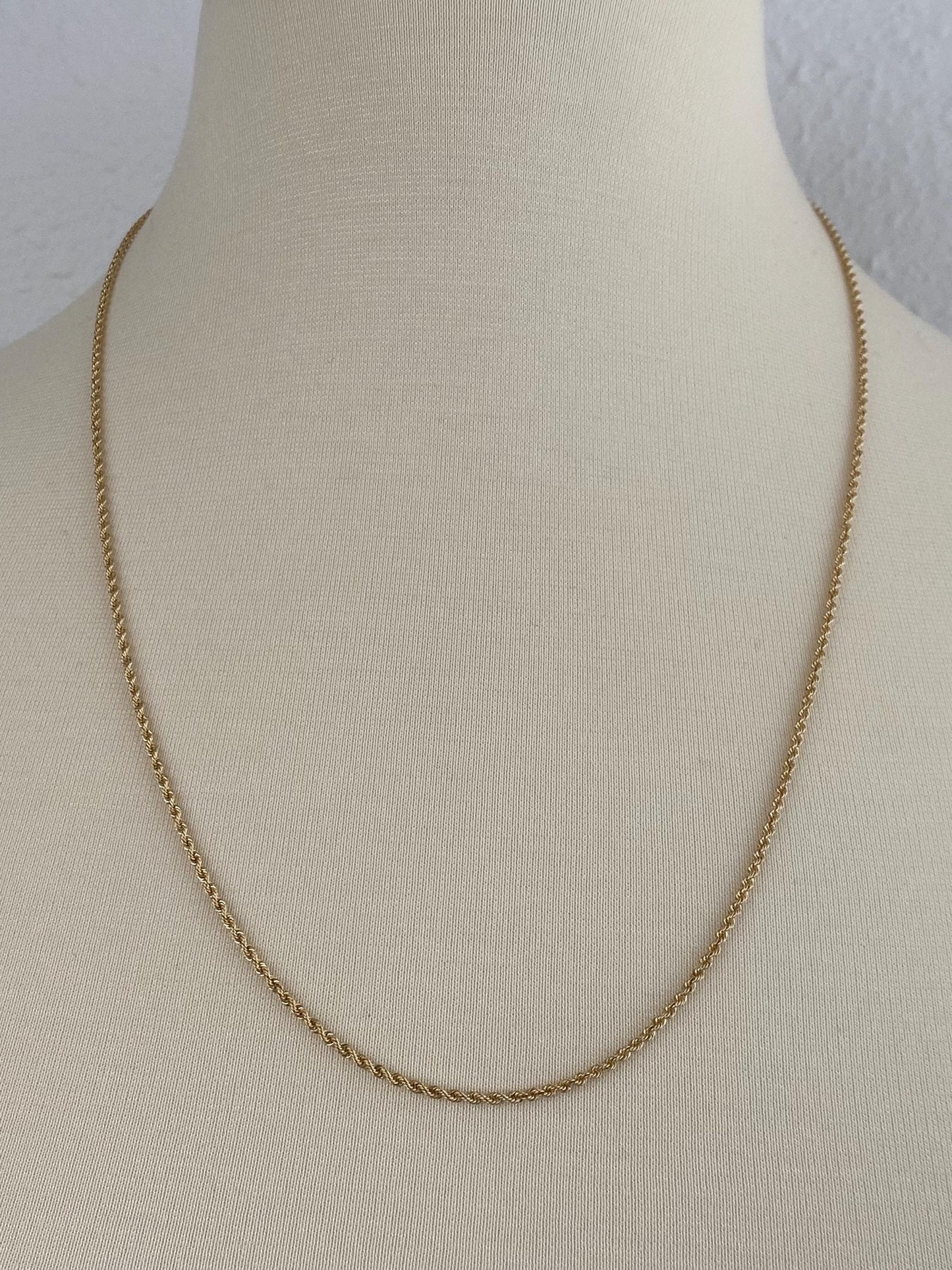 Vintage Solid 14k Yellow Gold Slim Rope Chain Necklace - 23.75 inches