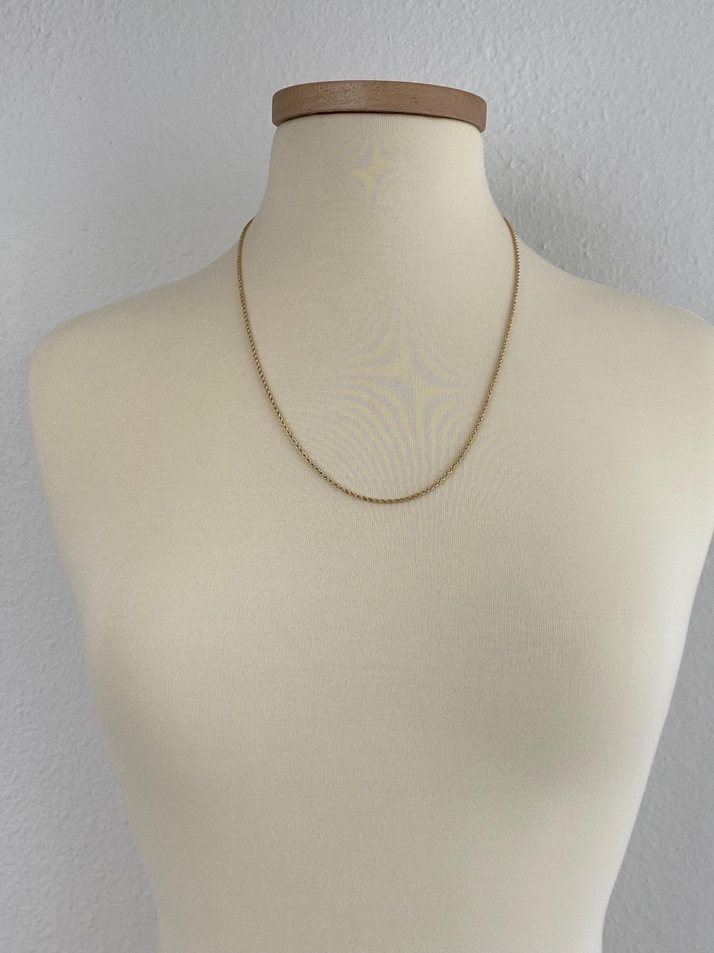 Vintage Solid 14k Yellow Gold Slim Rope Chain Necklace - 23.75 inches