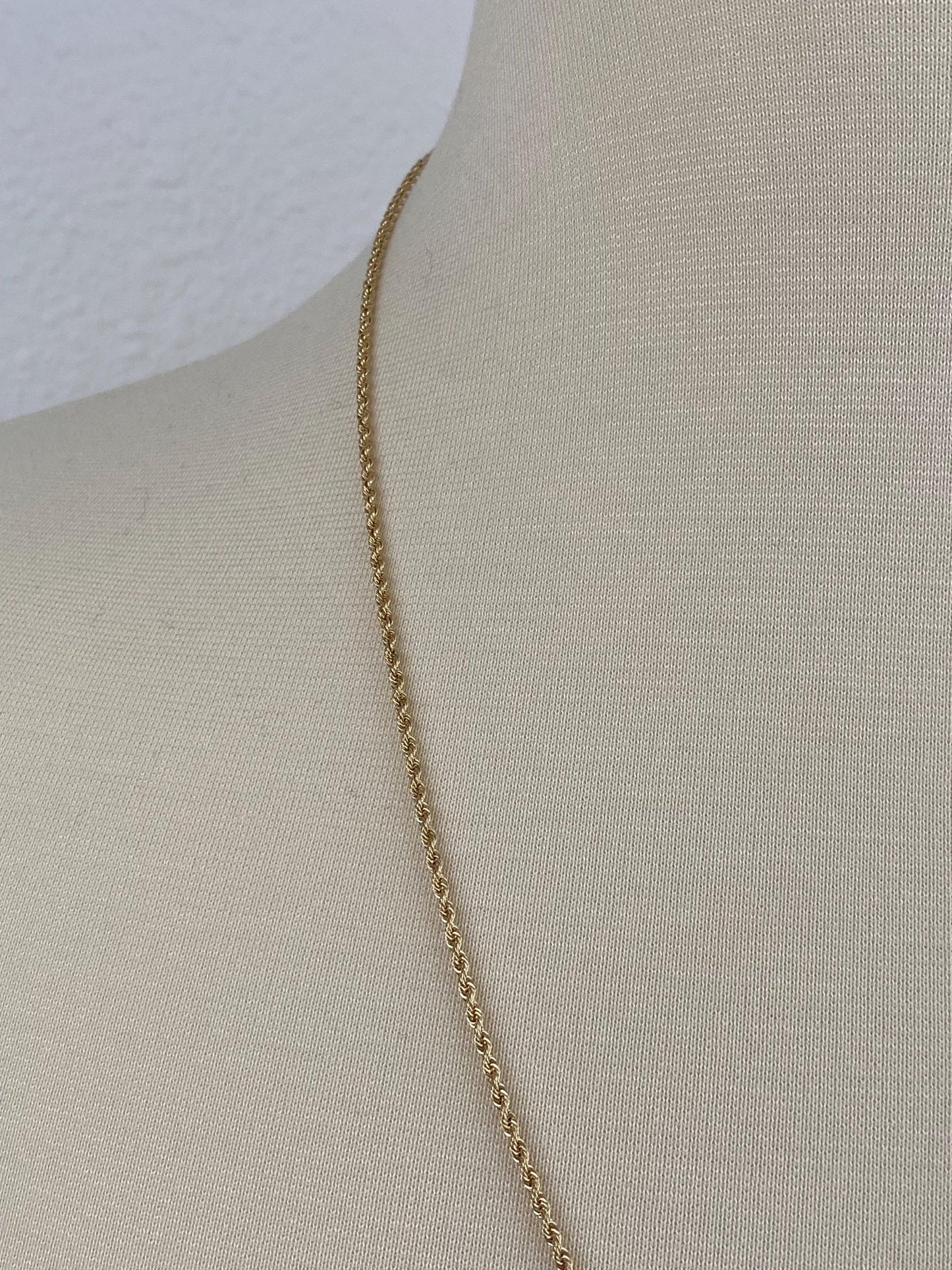 Vintage Solid 14k Yellow Gold Slim Rope Chain Necklace - 23.75 inches