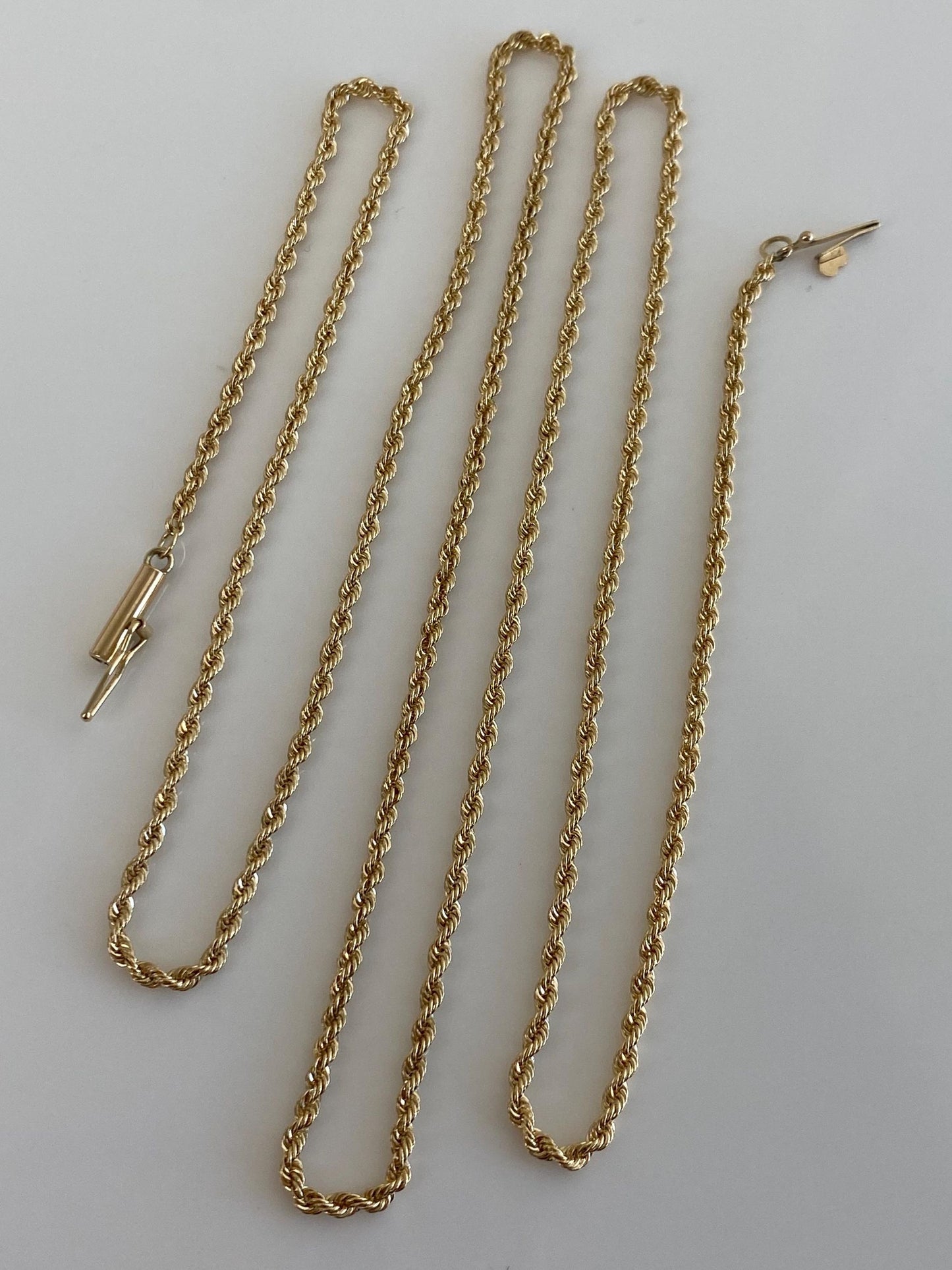 Vintage Solid 14k Yellow Gold Slim Rope Chain Necklace - 23.75 inches