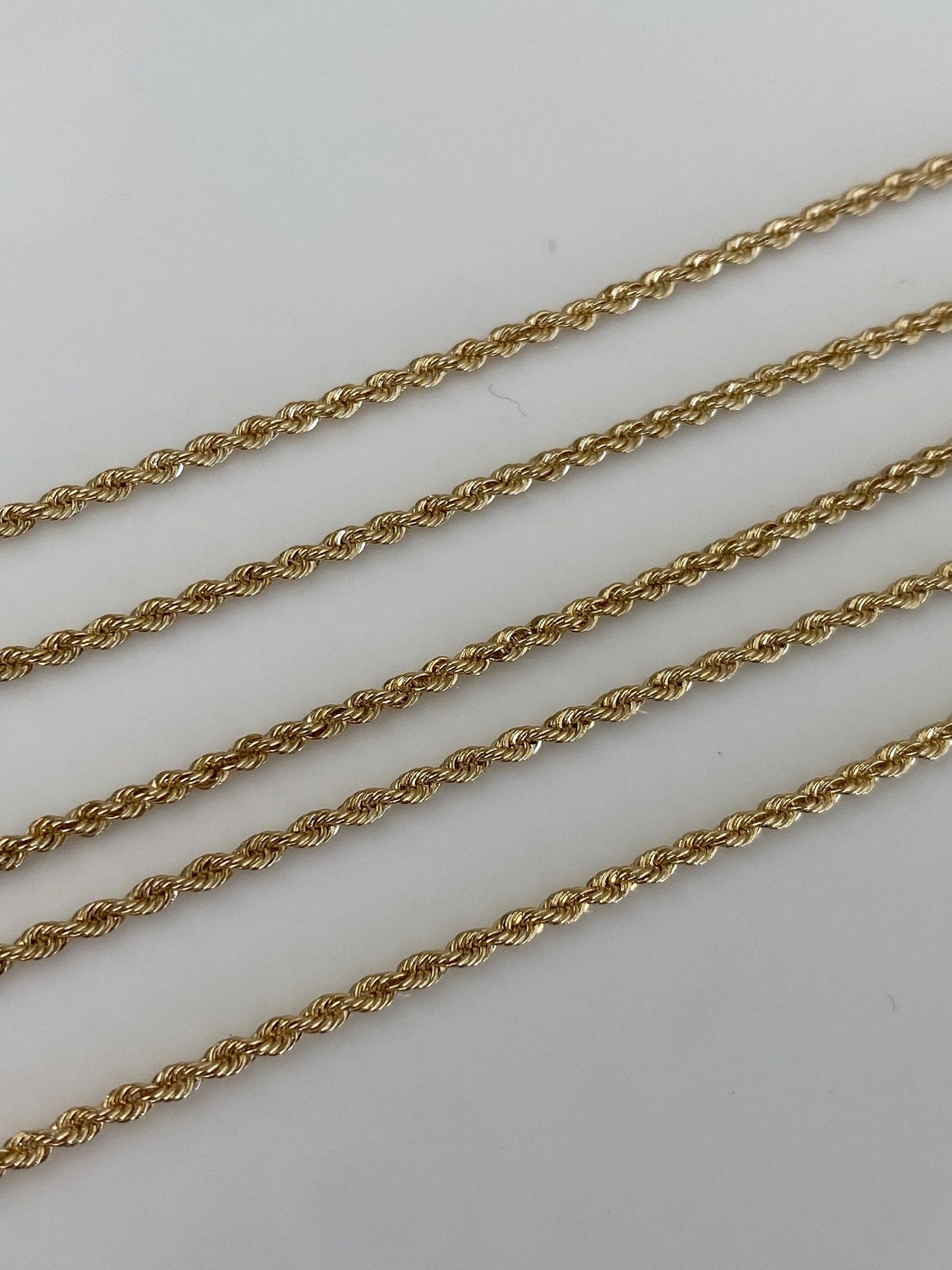 Vintage Solid 14k Yellow Gold Slim Rope Chain Necklace - 23.75 inches