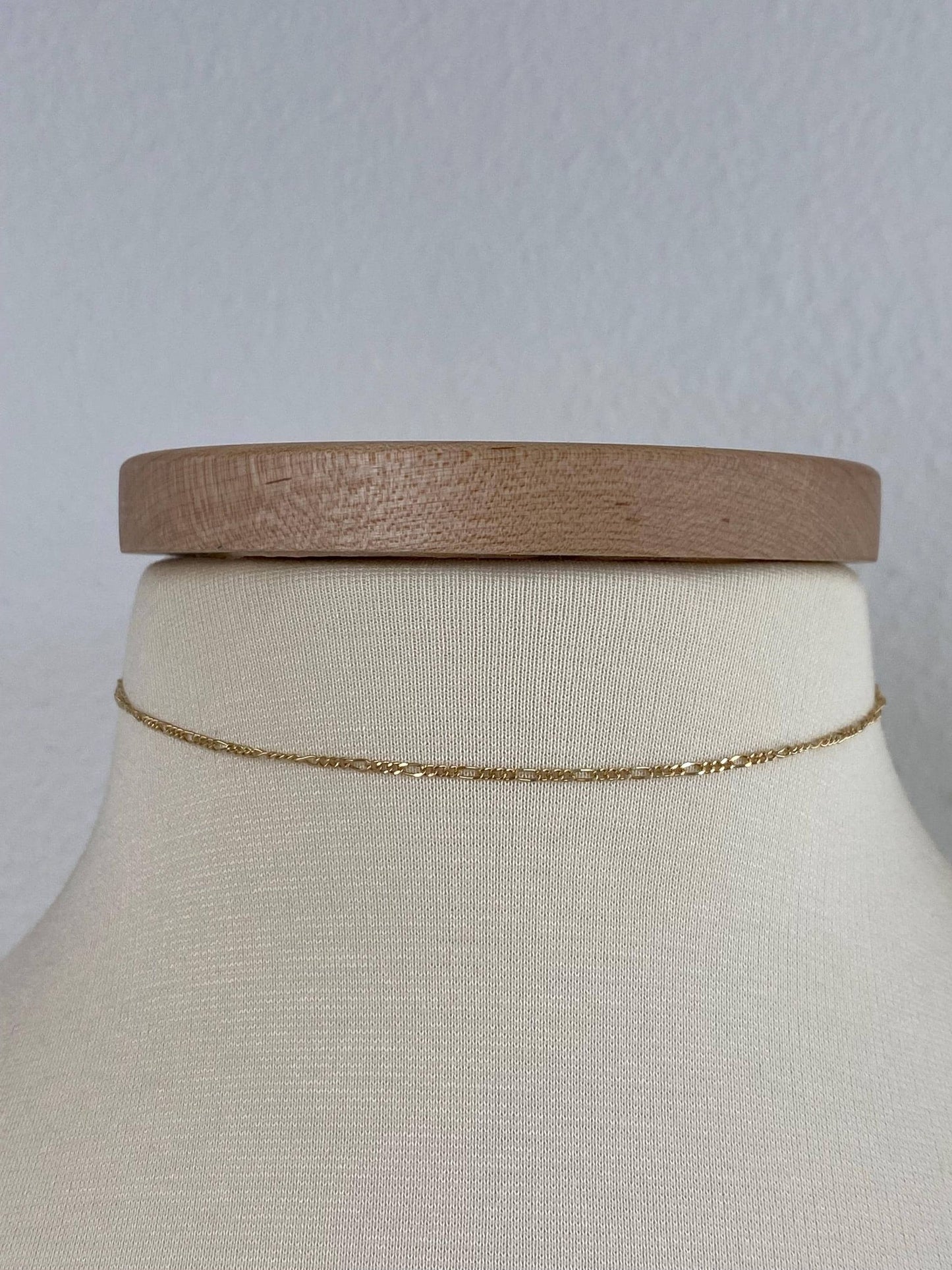 Vintage Solid 14k Yellow Gold Dainty Figaro Chain Necklace - 13.75 inches