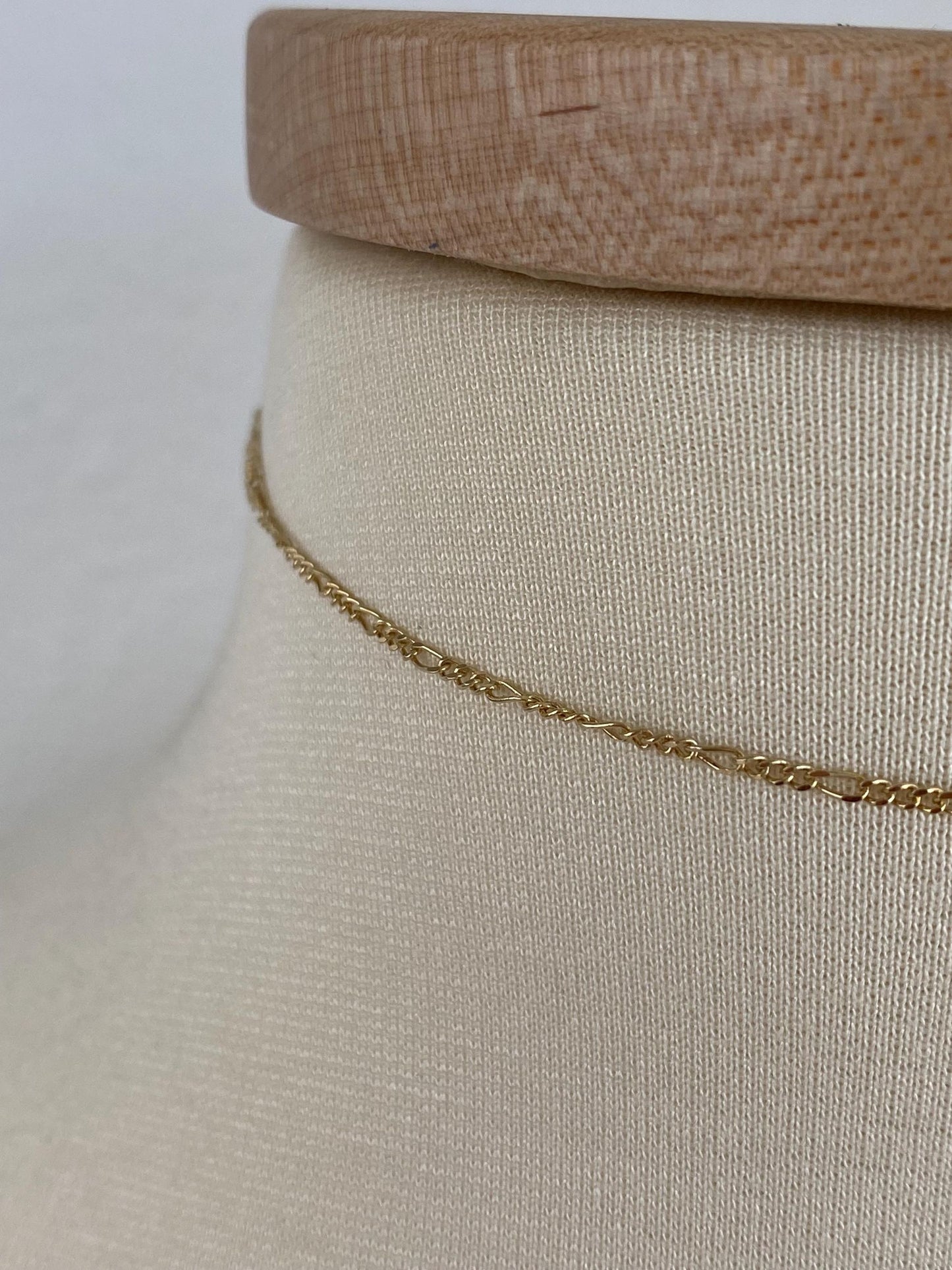 Vintage Solid 14k Yellow Gold Dainty Figaro Chain Necklace - 13.75 inches