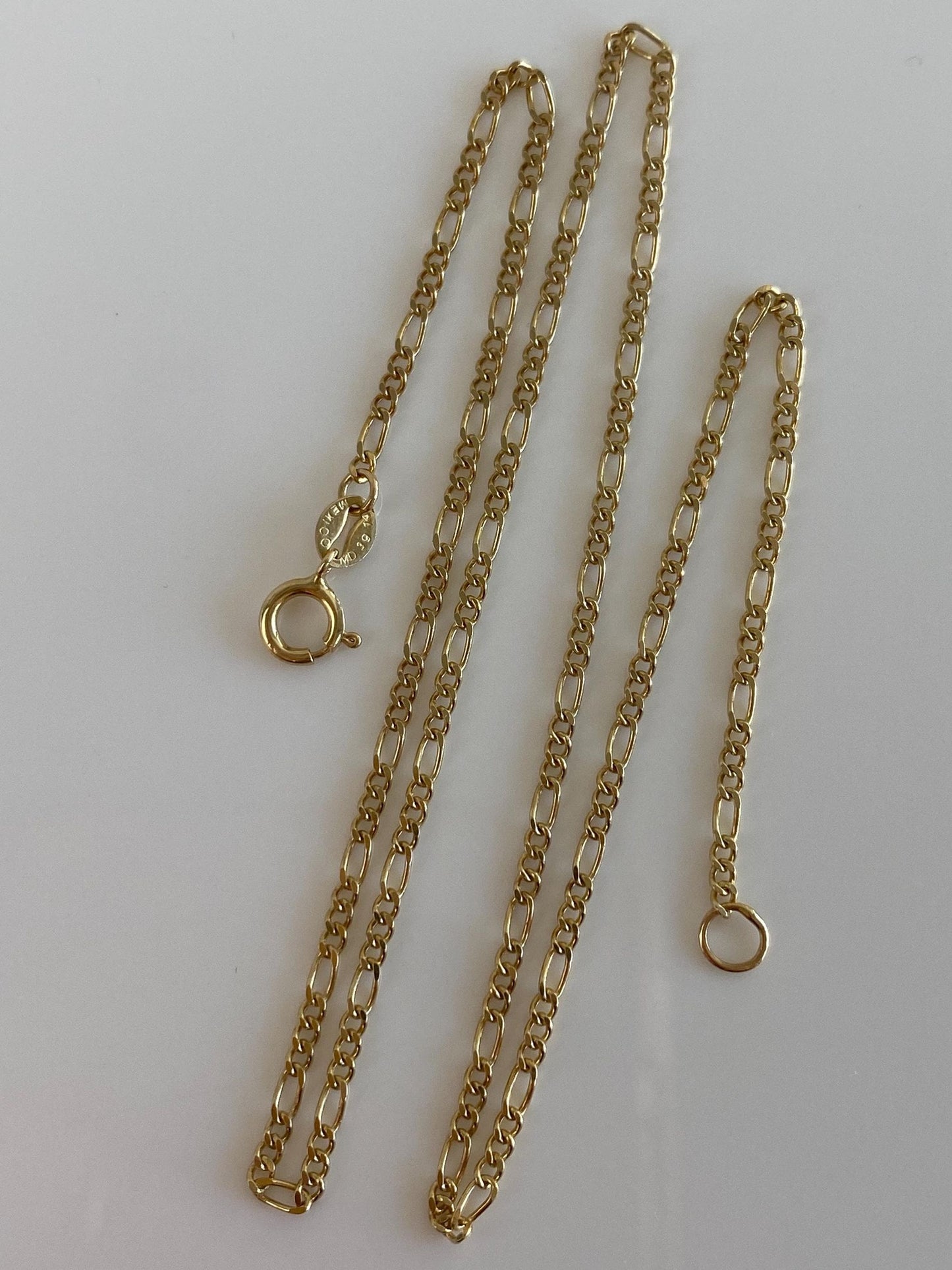 Vintage Solid 14k Yellow Gold Dainty Figaro Chain Necklace - 13.75 inches