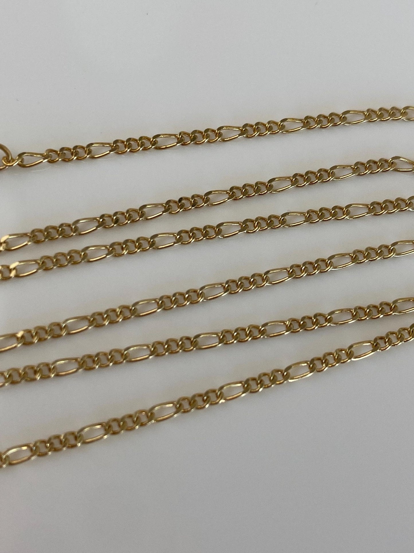 Vintage Solid 14k Yellow Gold Dainty Figaro Chain Necklace - 13.75 inches