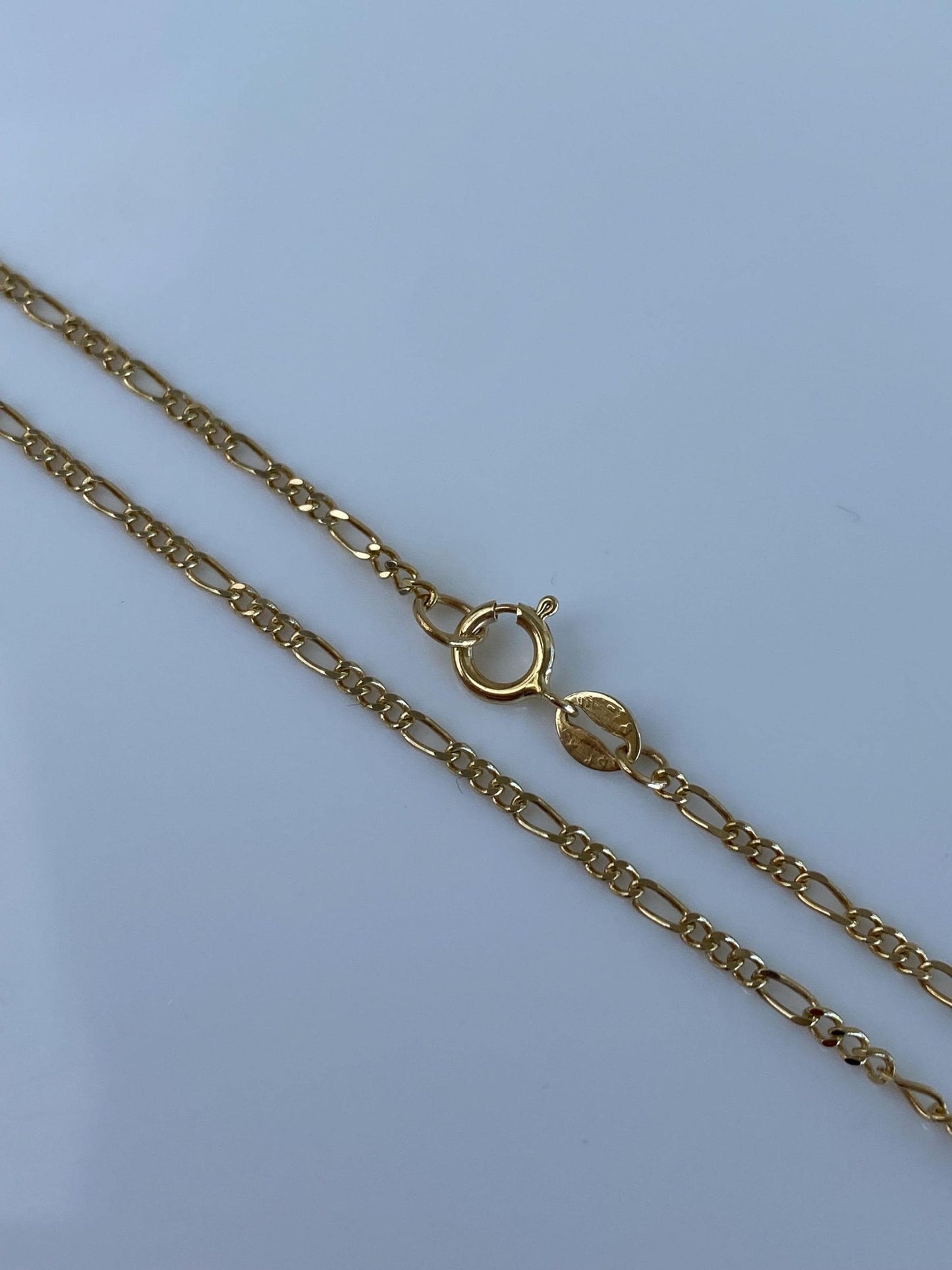 Vintage Solid 14k Yellow Gold Dainty Figaro Chain Necklace - 13.75 inches