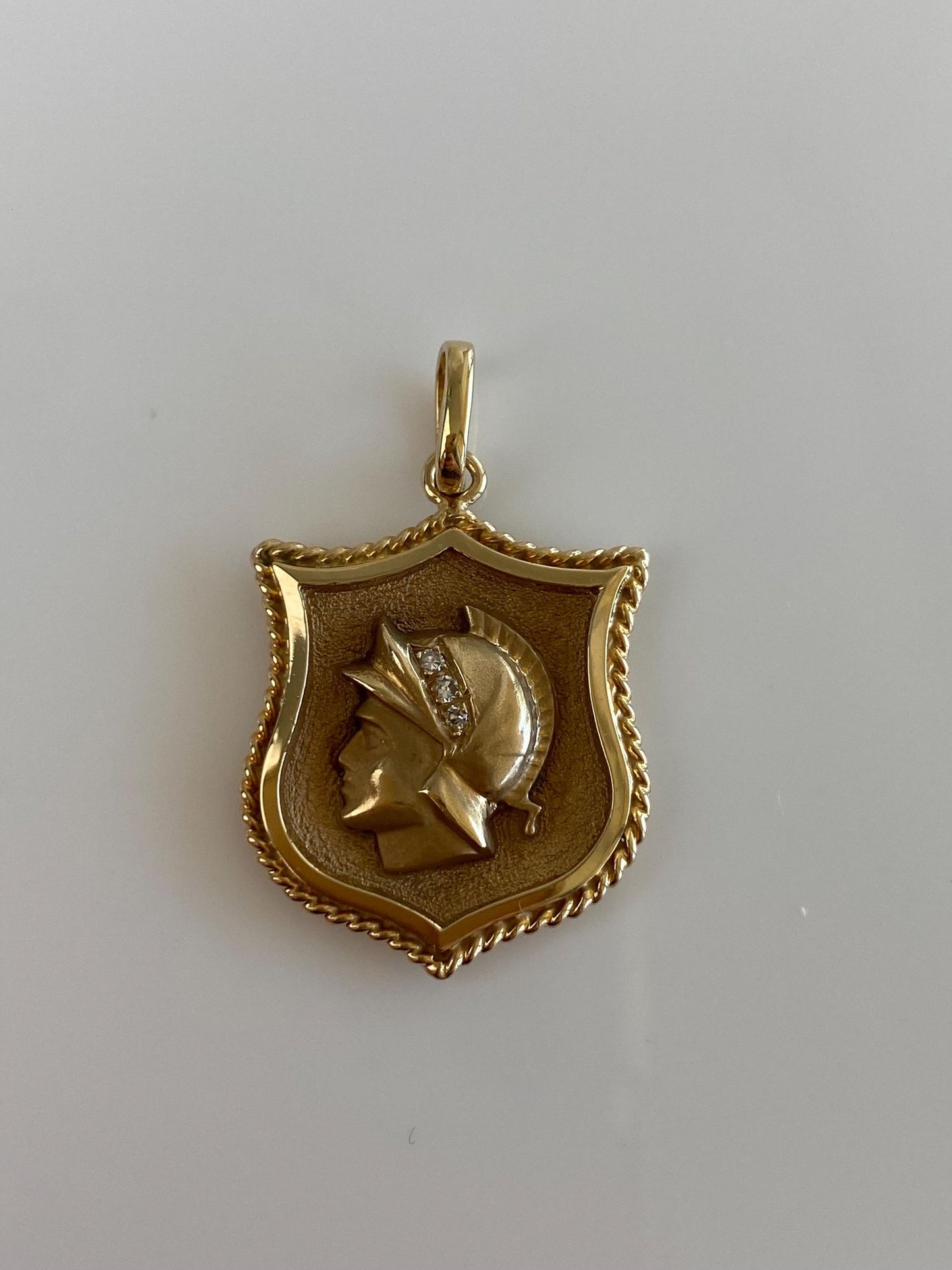 Vintage Solid 14k Yellow Gold Diamonds Warrior Shield Charm