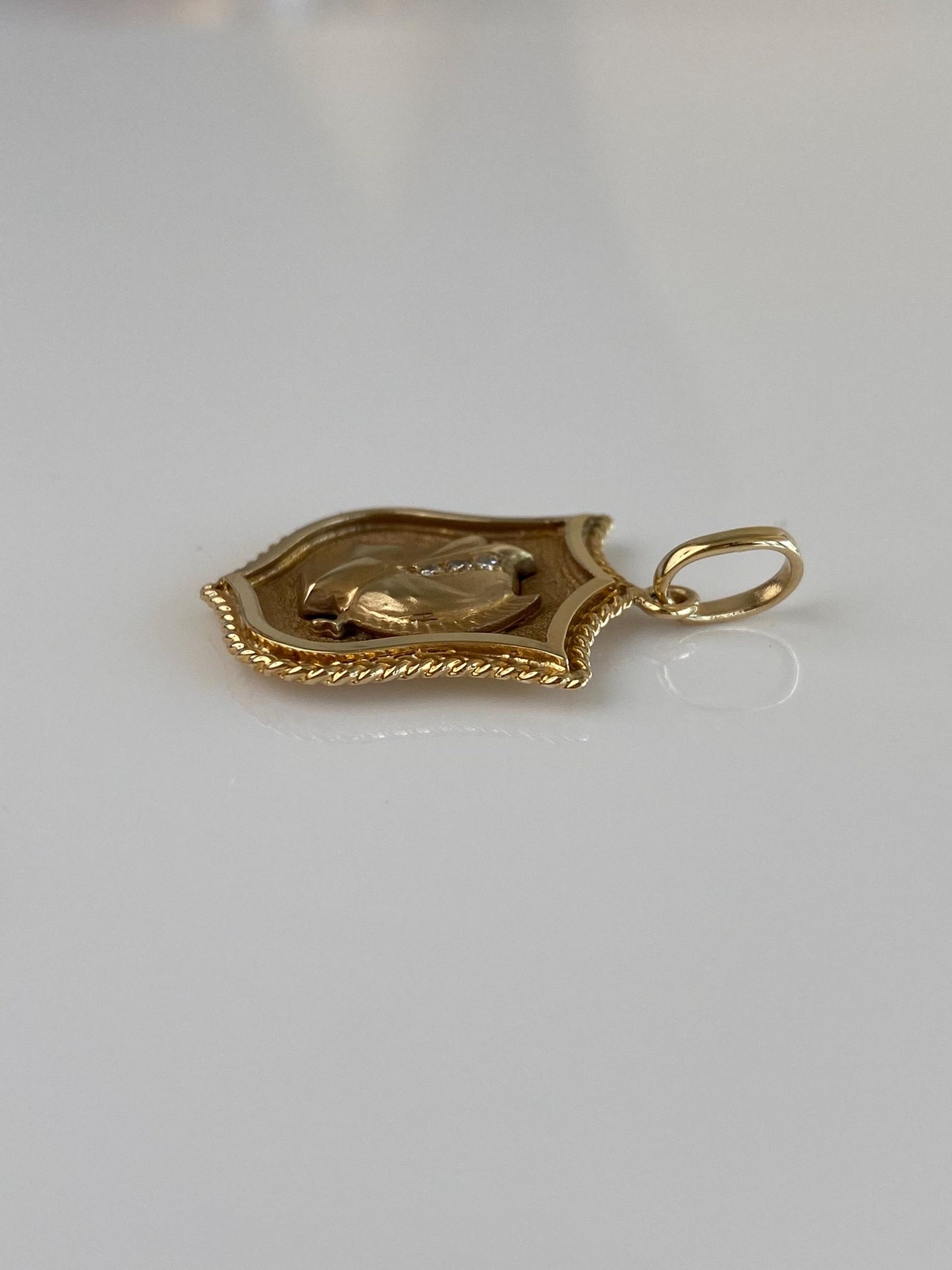 Vintage Solid 14k Yellow Gold Diamonds Warrior Shield Charm