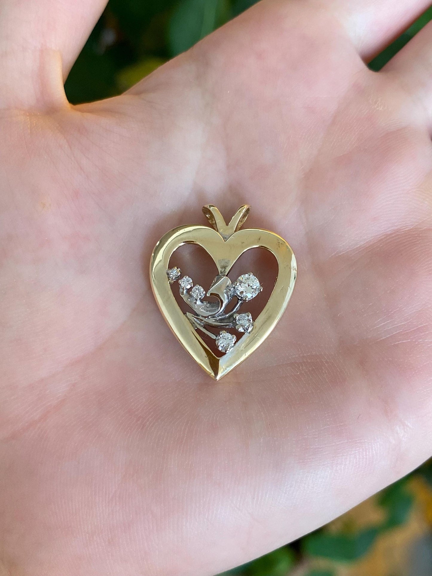 Solid 14k White & Yellow Gold Diamonds Heart Charm