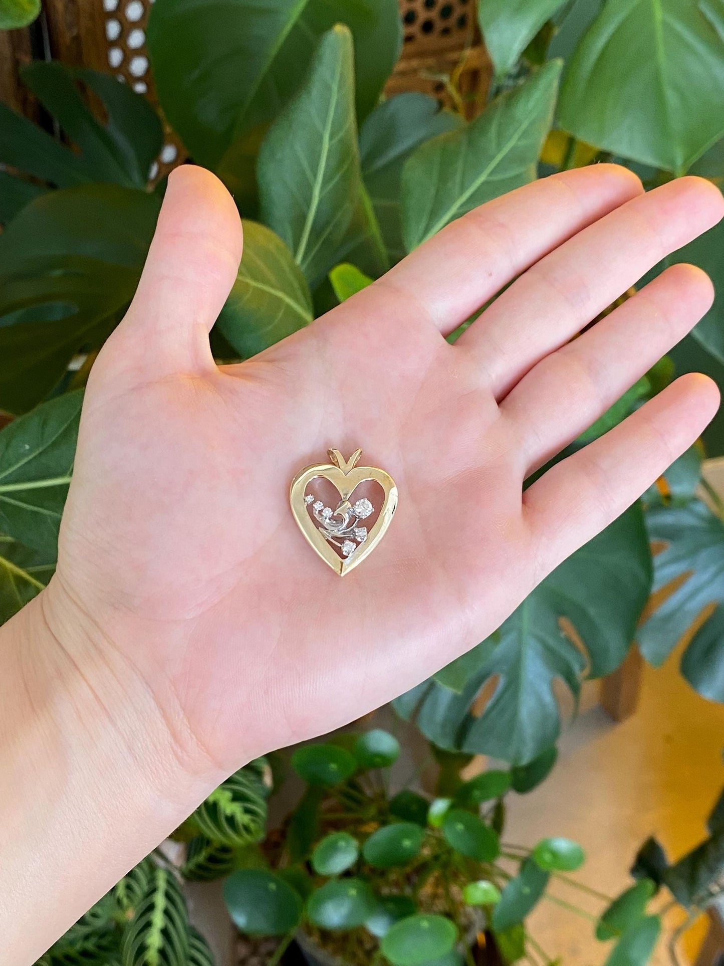 Solid 14k White & Yellow Gold Diamonds Heart Charm