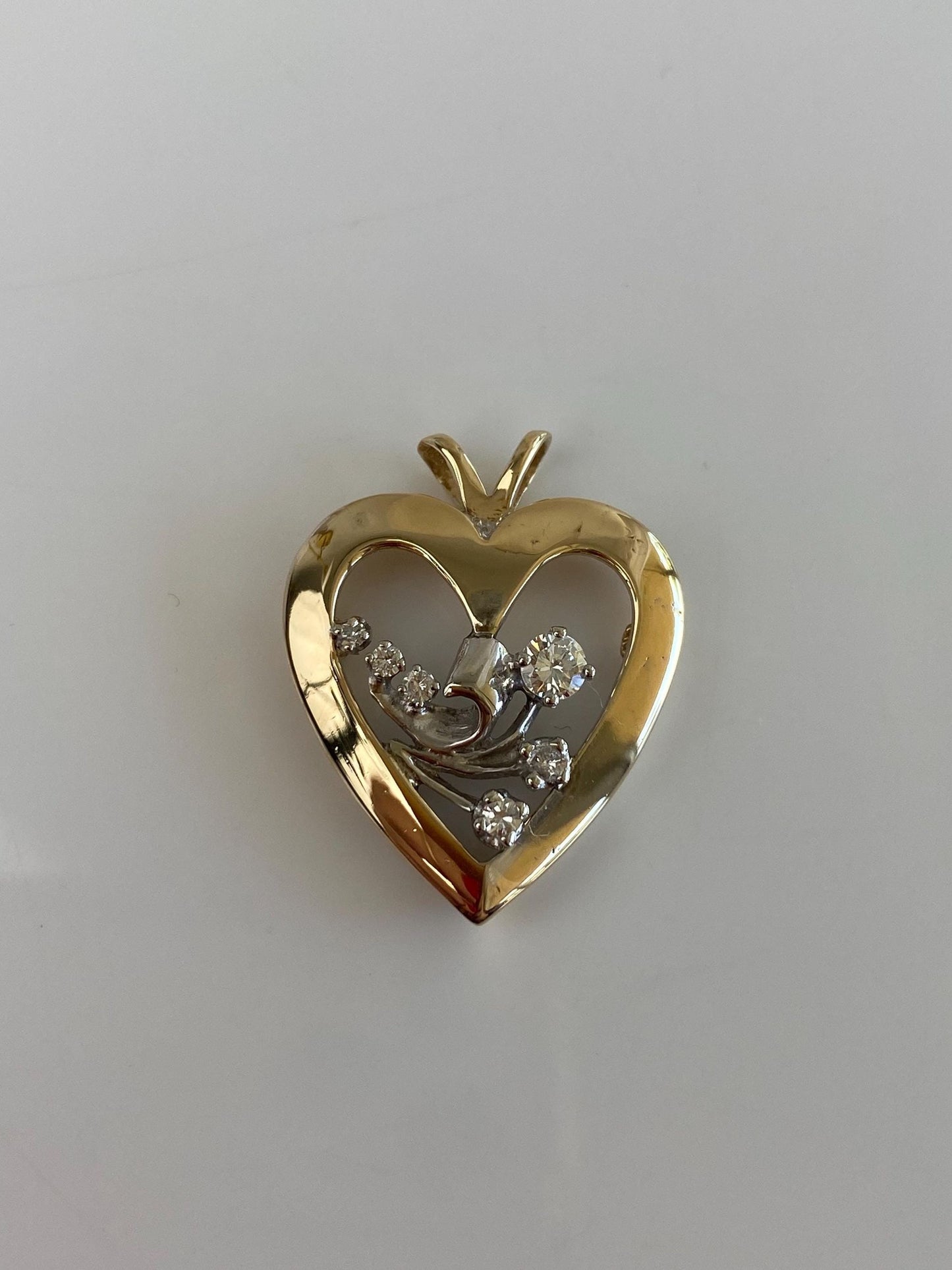 Solid 14k White & Yellow Gold Diamonds Heart Charm