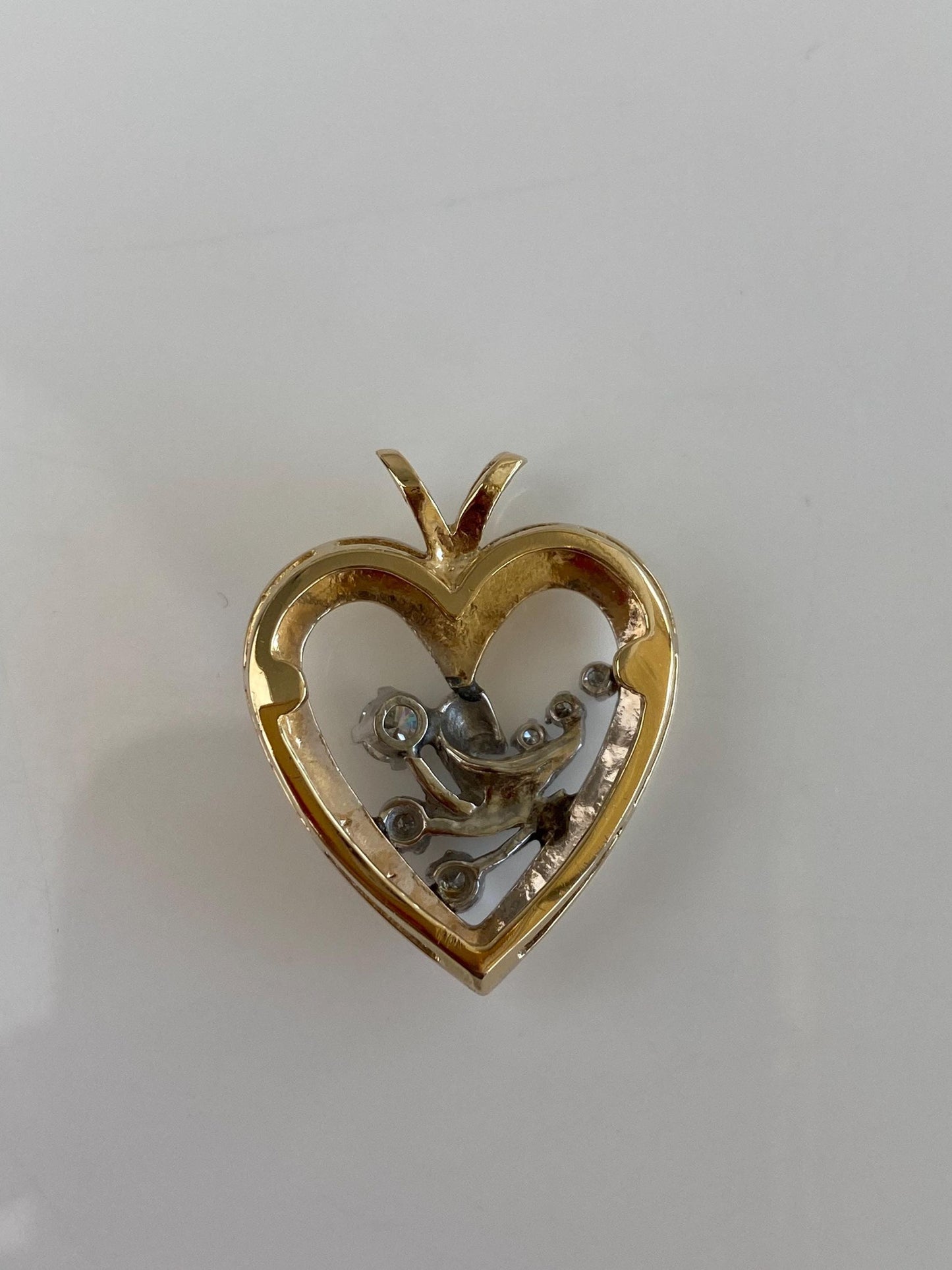 Solid 14k White & Yellow Gold Diamonds Heart Charm