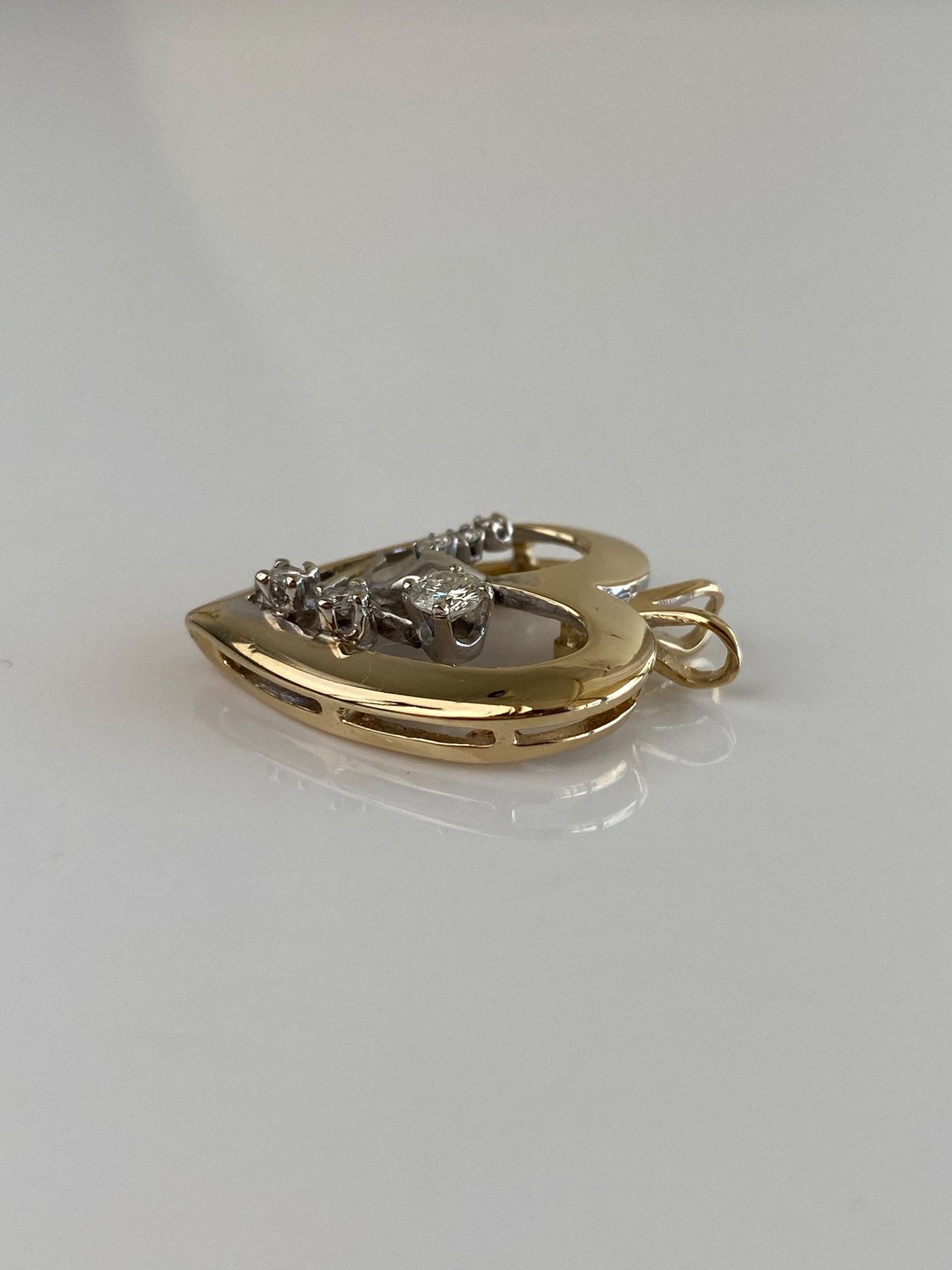 Solid 14k White & Yellow Gold Diamonds Heart Charm