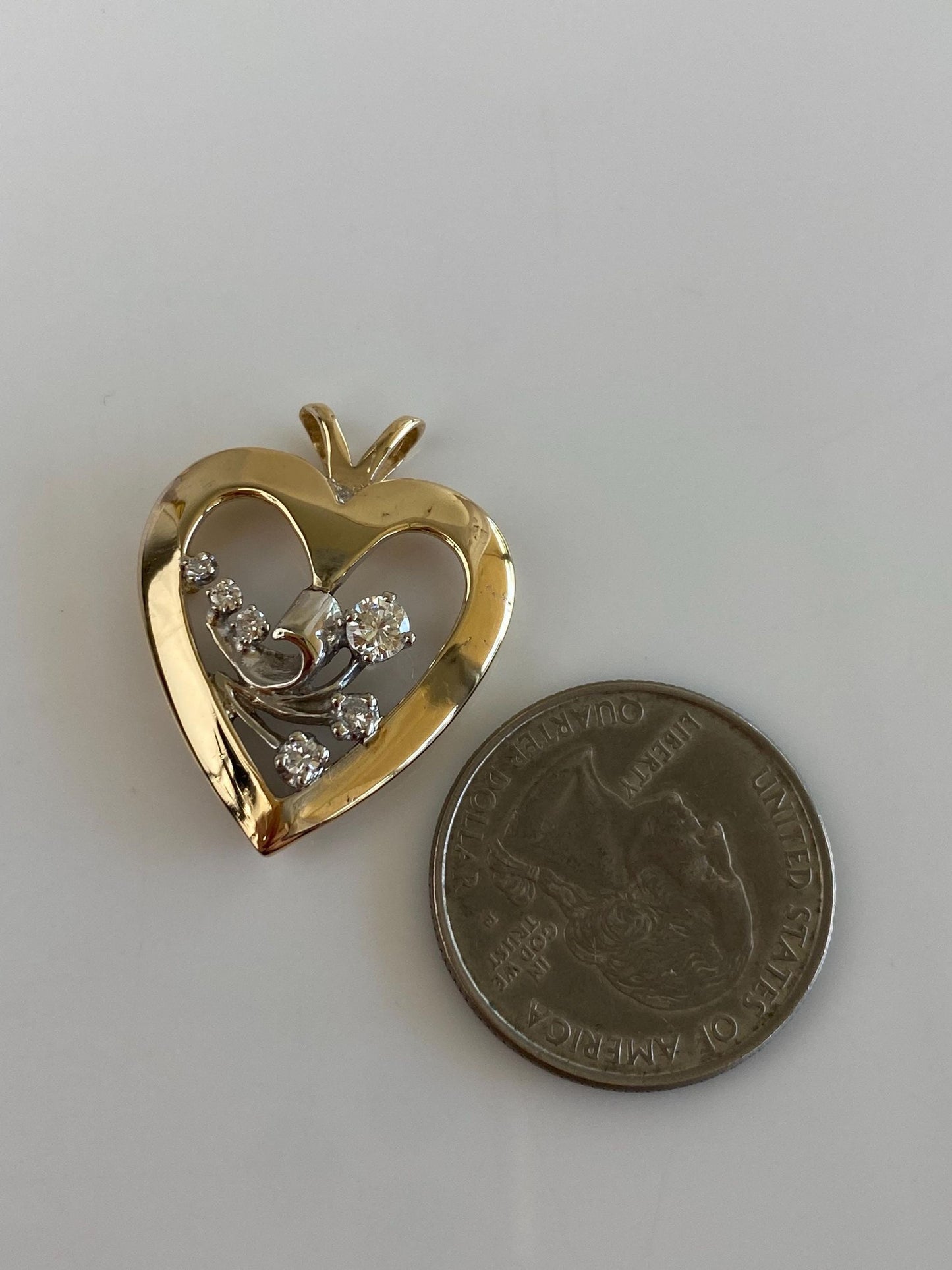 Solid 14k White & Yellow Gold Diamonds Heart Charm