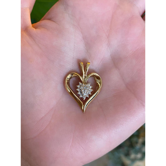 Vintage Solid 10k Yellow Gold Diamond Heart Charm