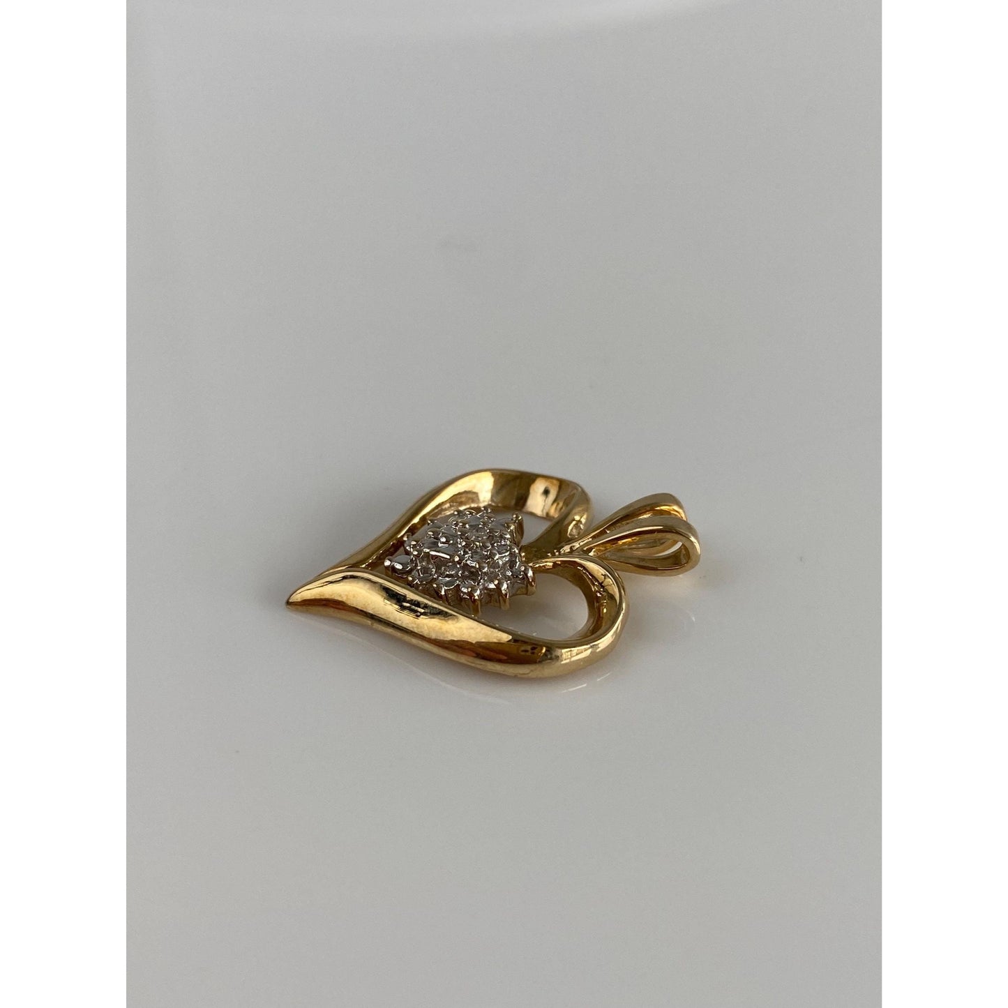 Vintage Solid 10k Yellow Gold Diamond Heart Charm