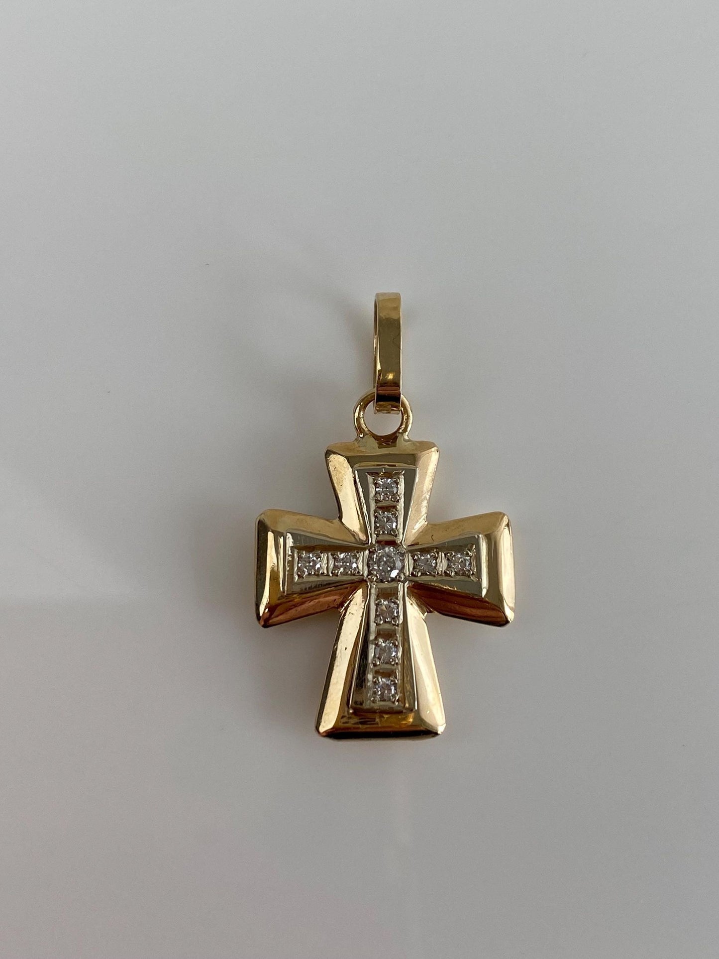 Vintage Solid 14k White & Yellow Gold Clear Cubic Zirconia Cross Charm