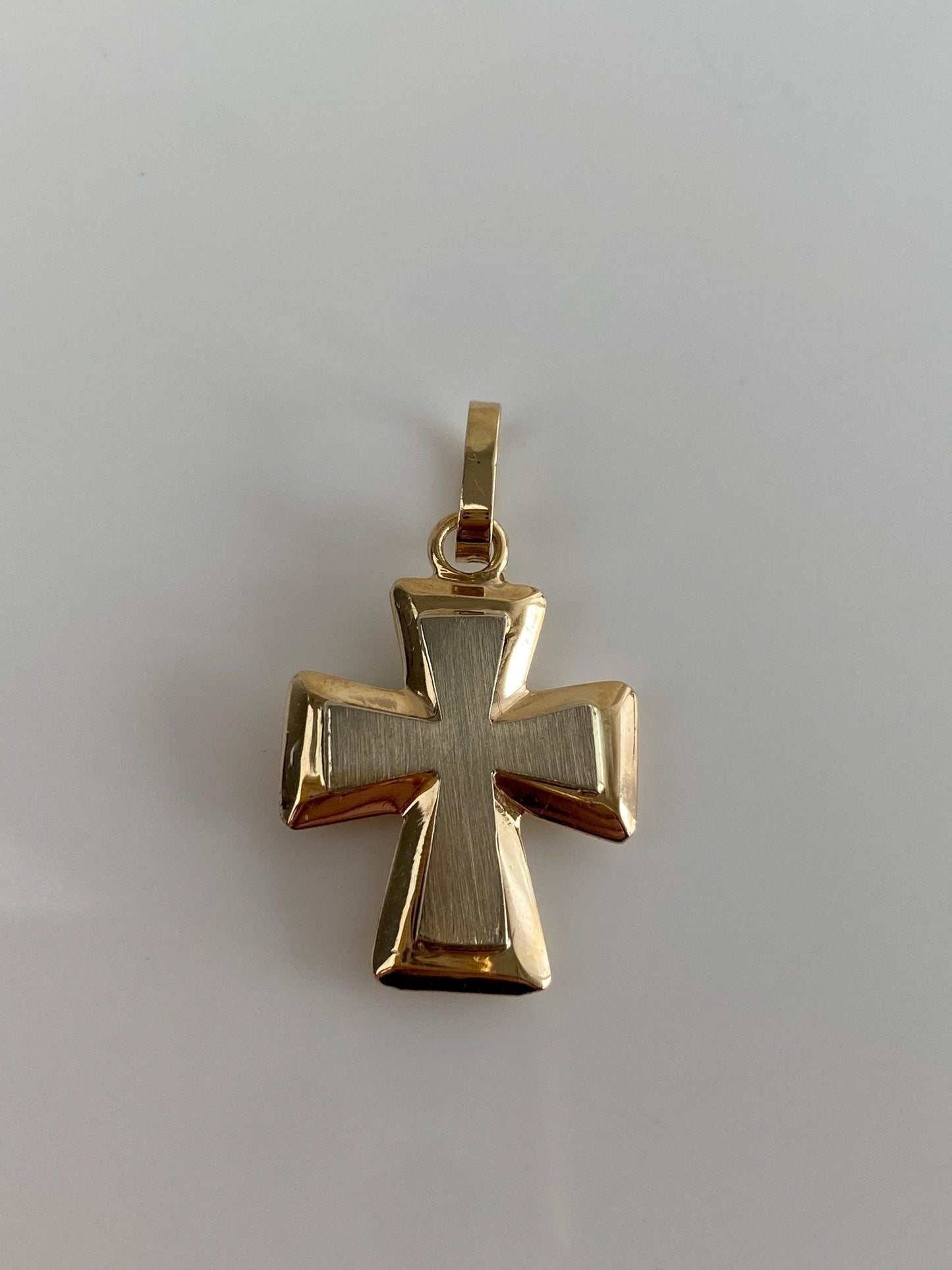 Vintage Solid 14k White & Yellow Gold Clear Cubic Zirconia Cross Charm