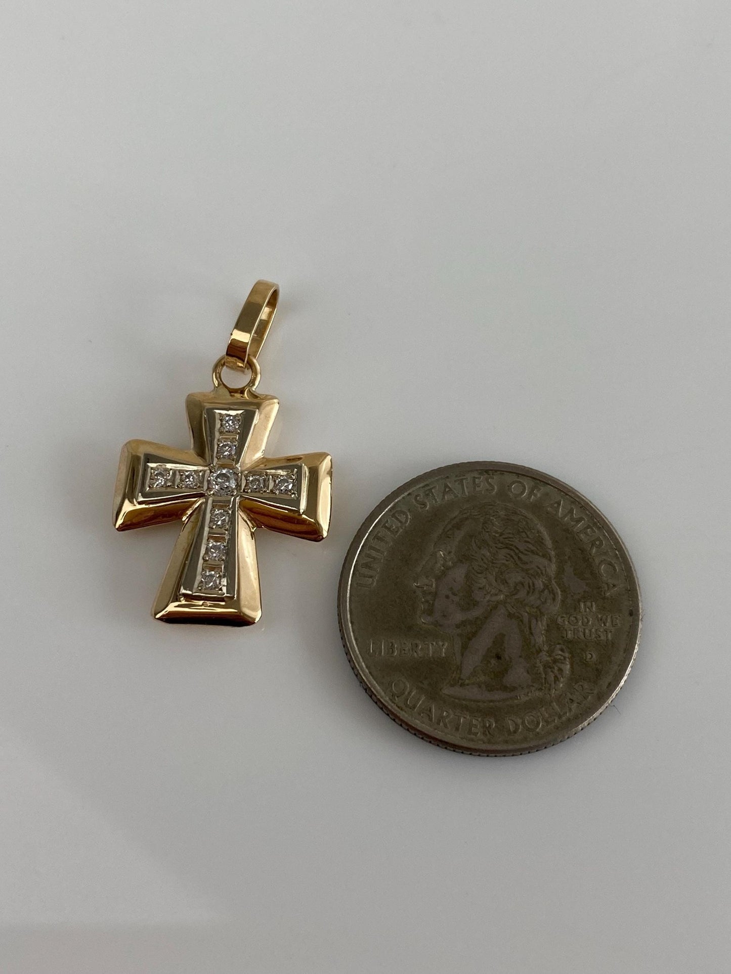 Vintage Solid 14k White & Yellow Gold Clear Cubic Zirconia Cross Charm