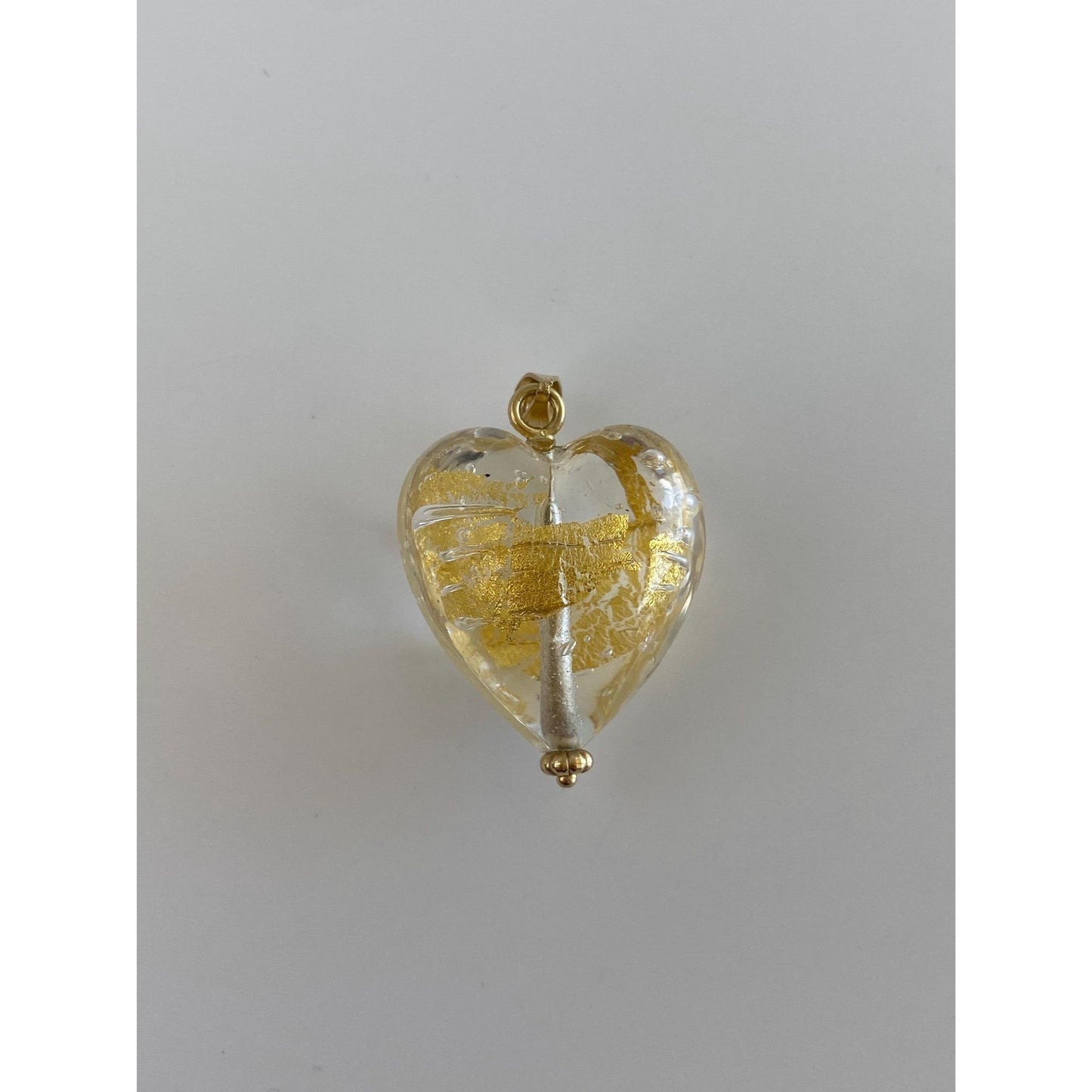 Solid 14k Yellow Gold Gold Leaf Glass Heart Charm