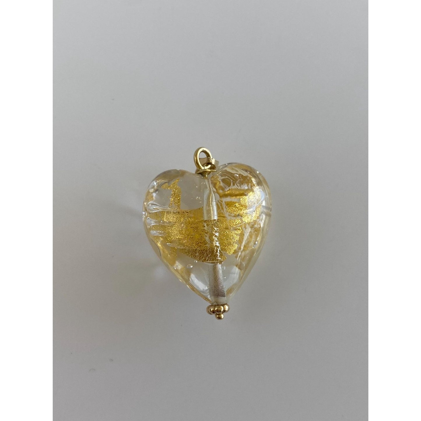 Solid 14k Yellow Gold Gold Leaf Glass Heart Charm