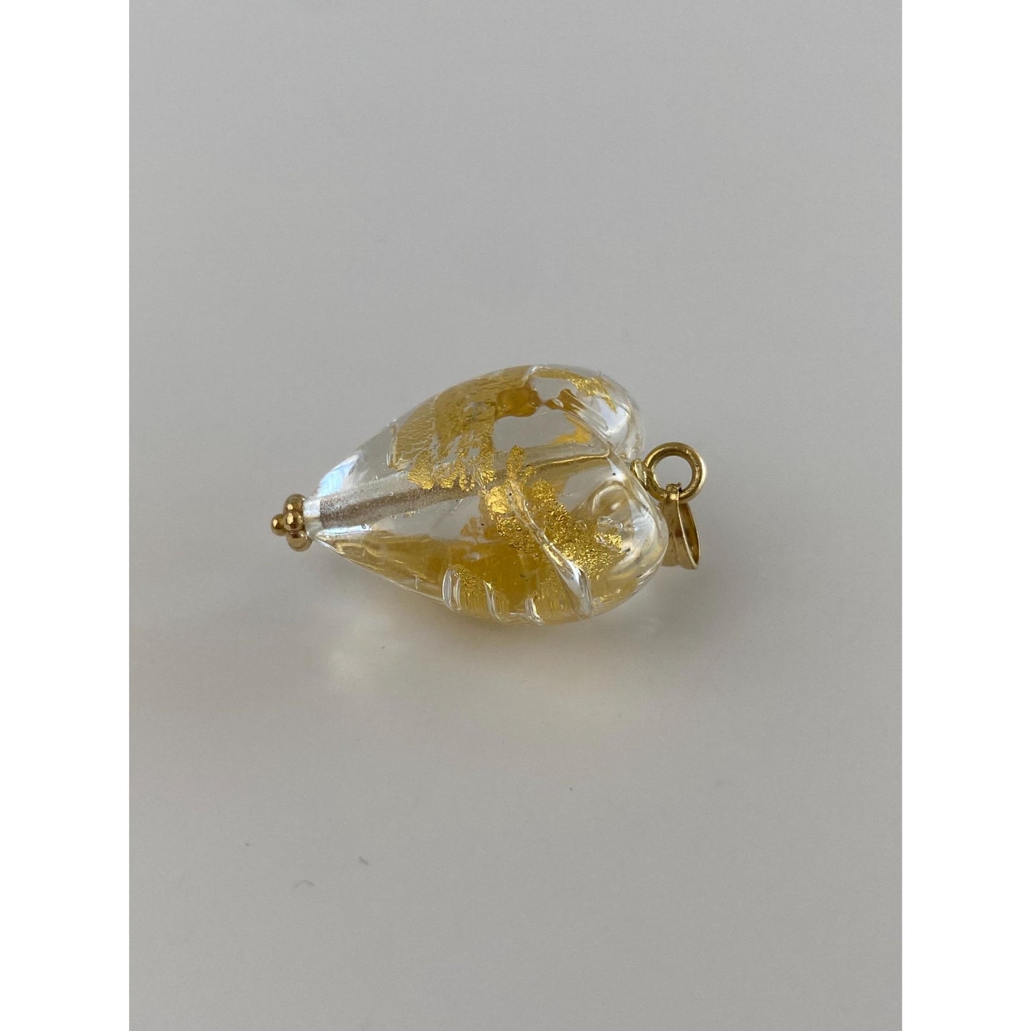 Solid 14k Yellow Gold Gold Leaf Glass Heart Charm