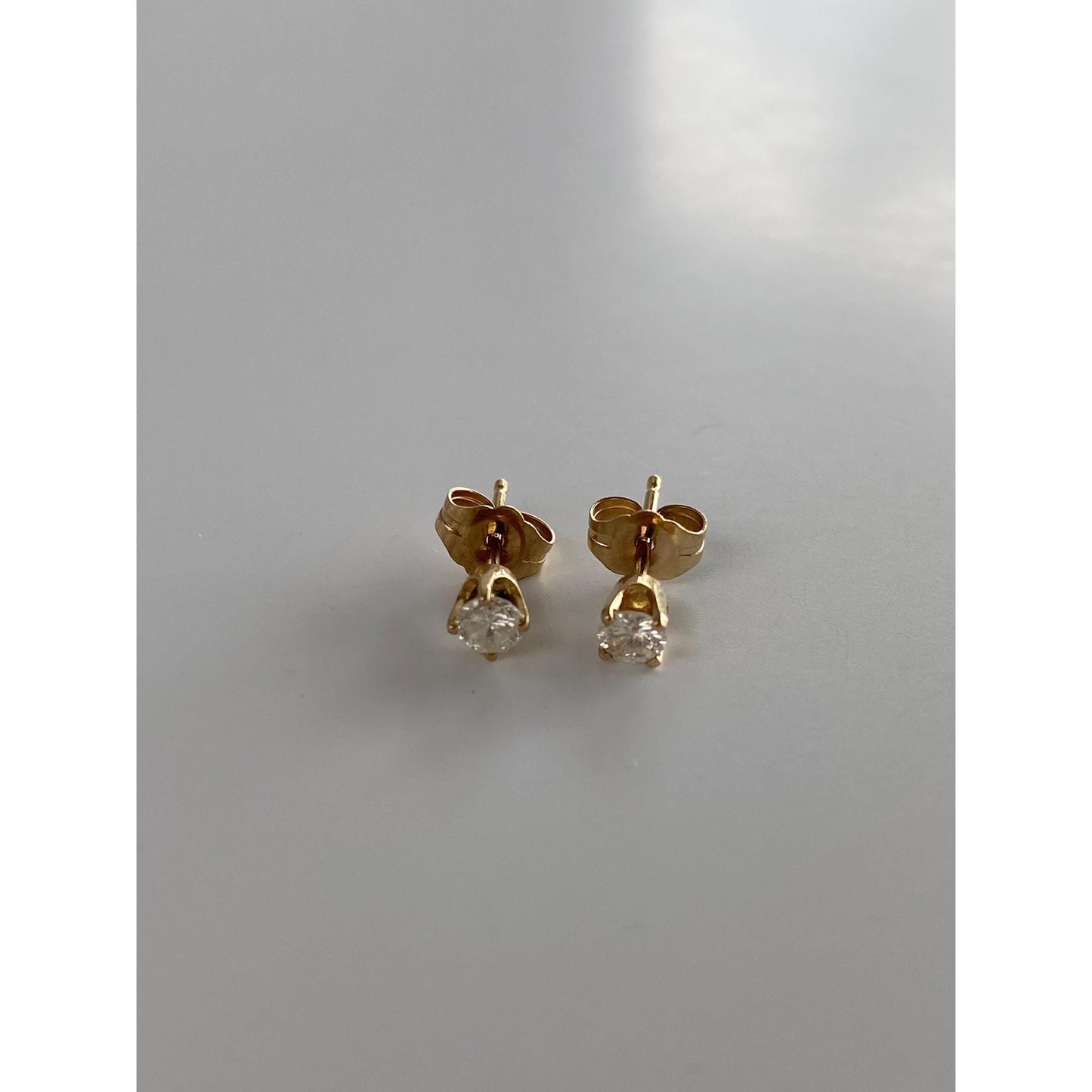 Vintage Solid 14k Yellow Gold Clear Sapphire Stud Earrings