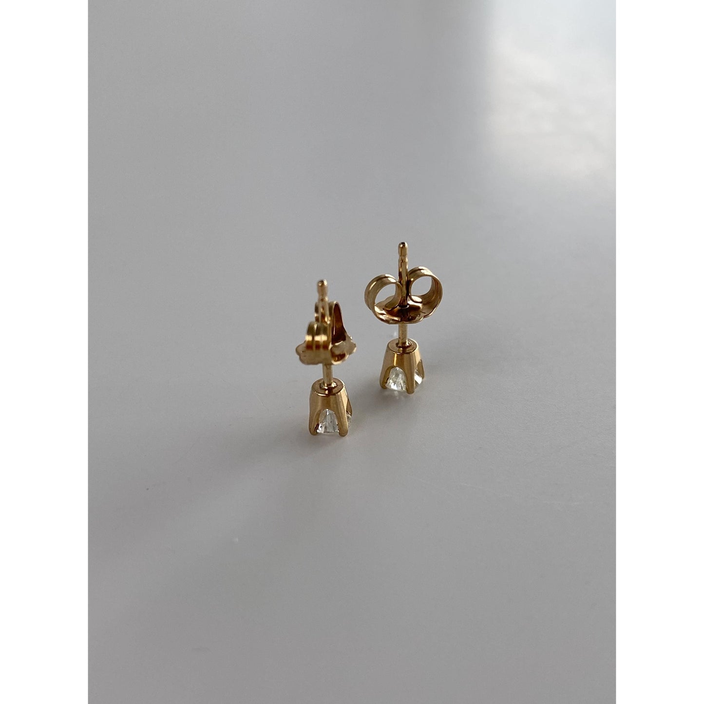 Vintage Solid 14k Yellow Gold Clear Sapphire Stud Earrings