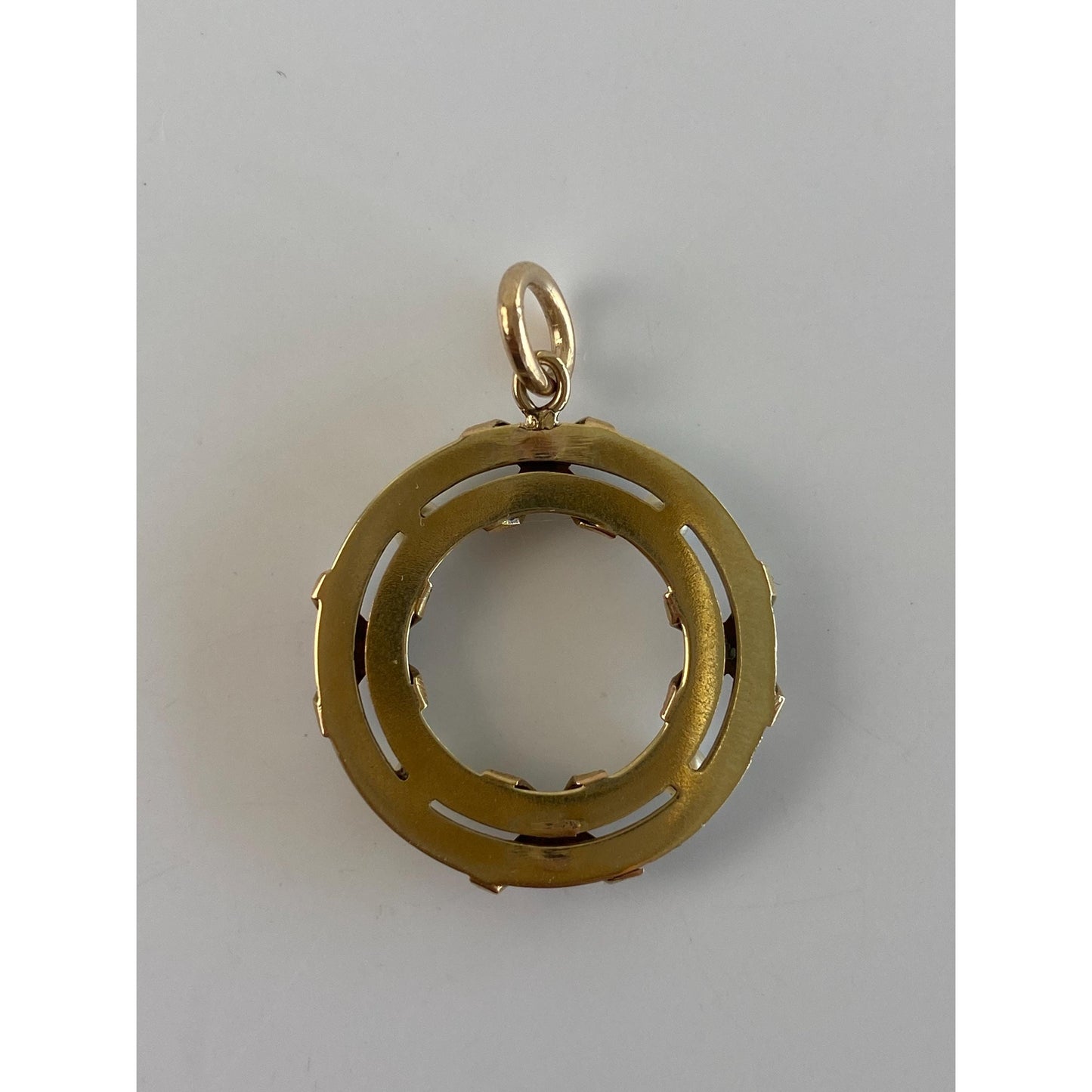 Vintage Solid 14k Yellow Gold Seed Pearl White Enamel Circle Charm