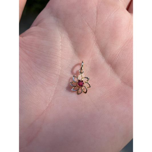 Vintage Solid 10k Yellow Gold Pink Cubic Zirconia Flower Stick Pin Conversion Charm