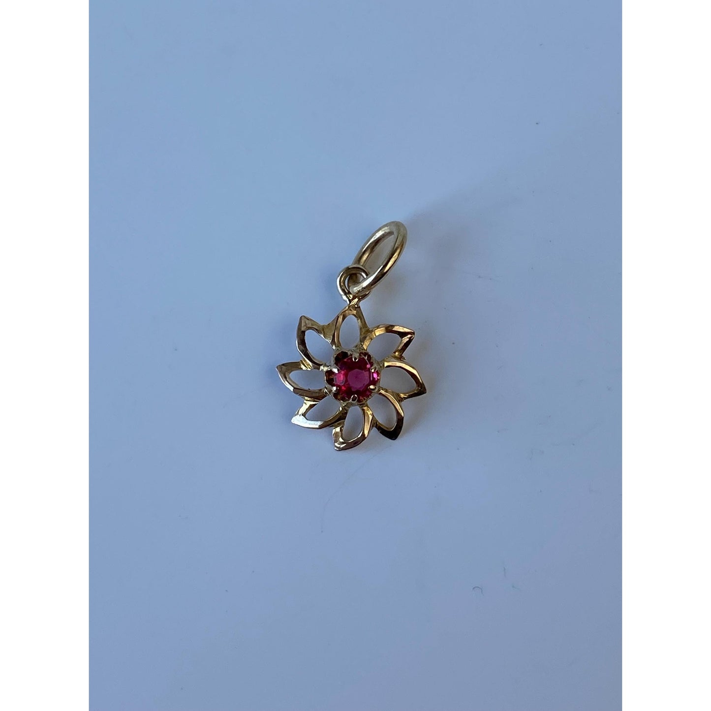 Vintage Solid 10k Yellow Gold Pink Cubic Zirconia Flower Stick Pin Conversion Charm