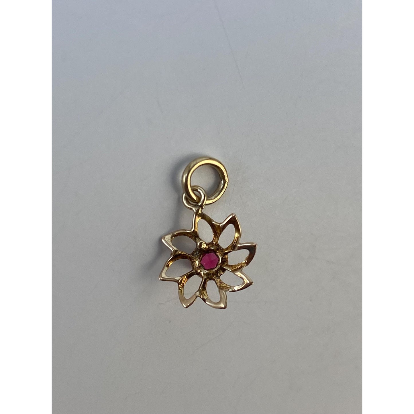 Vintage Solid 10k Yellow Gold Pink Cubic Zirconia Flower Stick Pin Conversion Charm